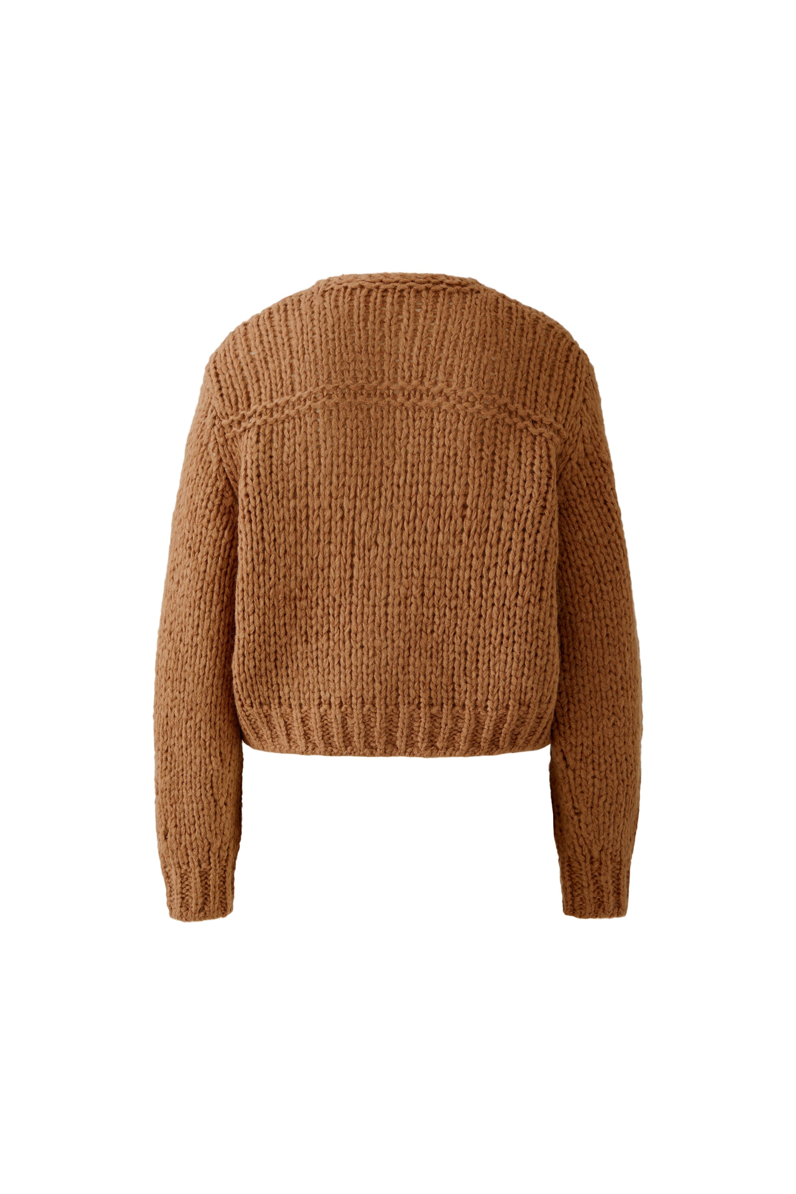 Chunky Crew Neck Knitted Cardigan - Caramel