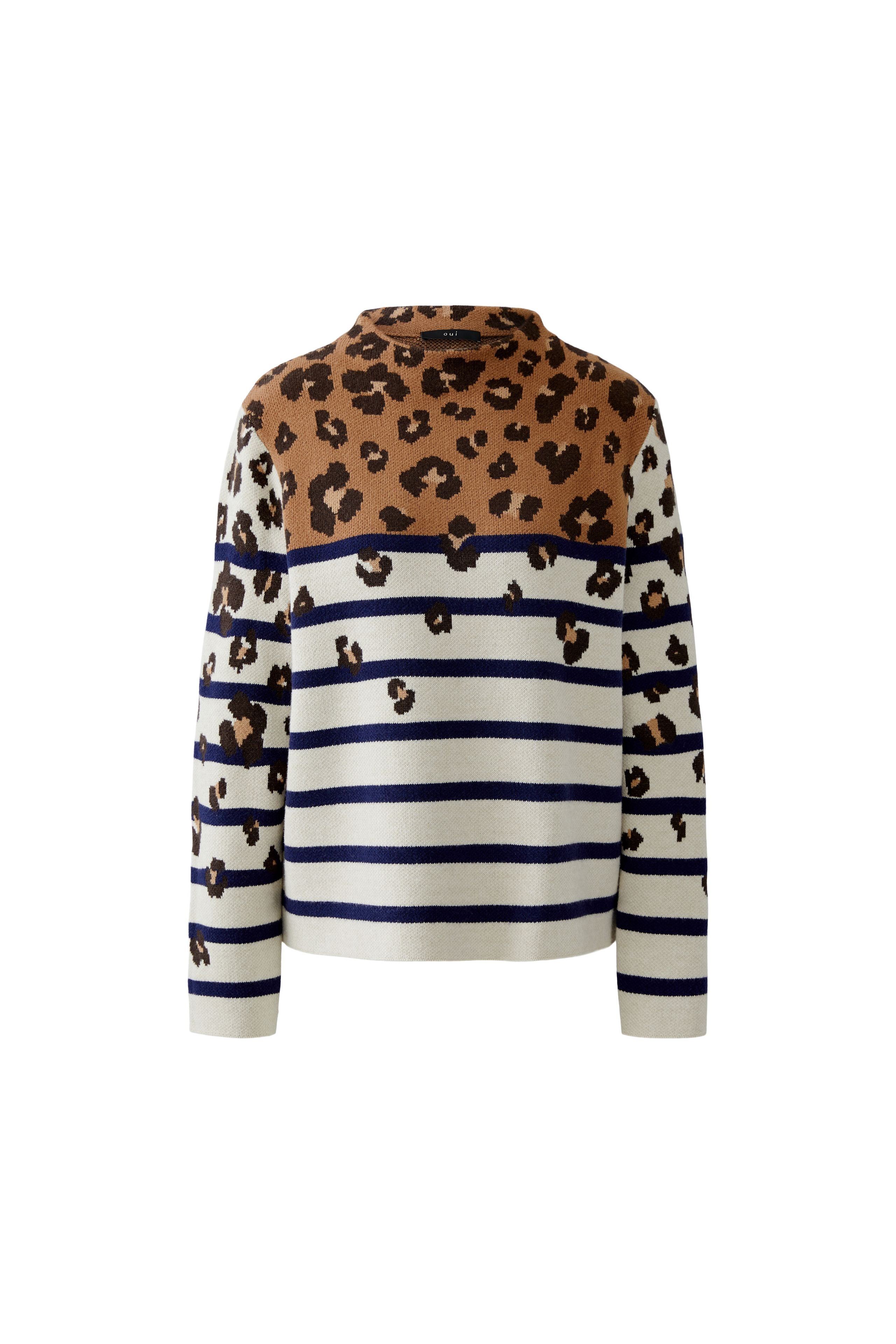 Animal Print Stripe Jumper - Off White/Caramel