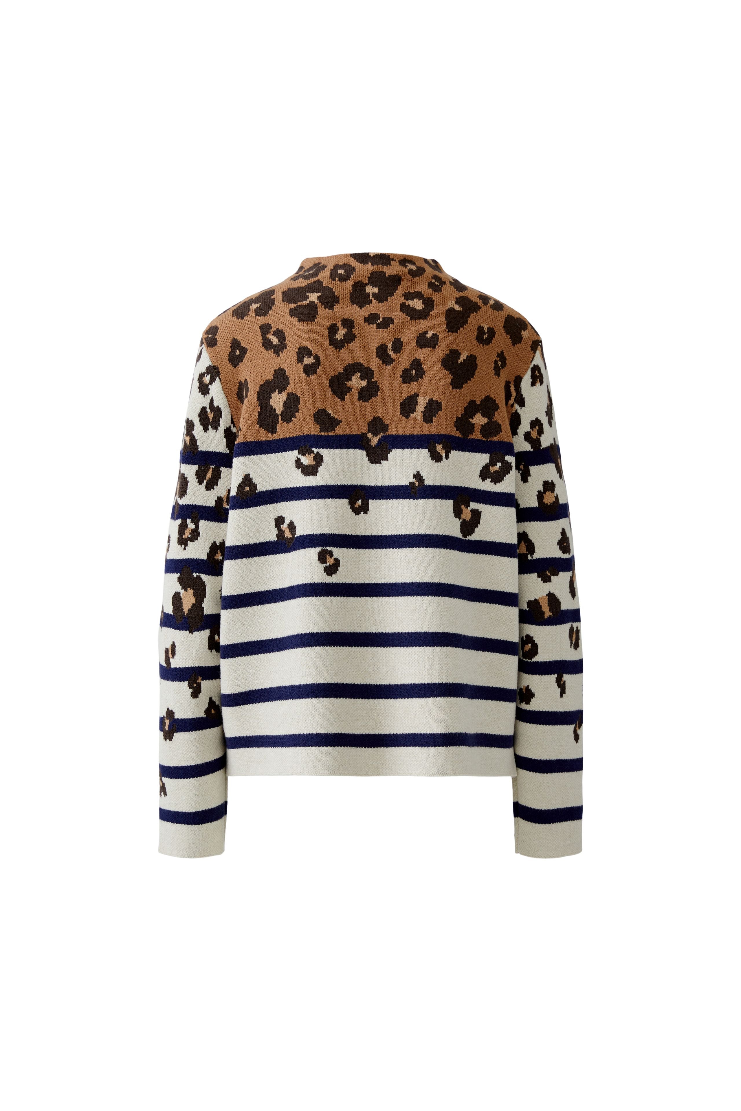 Animal Print Stripe Jumper - Off White/Caramel
