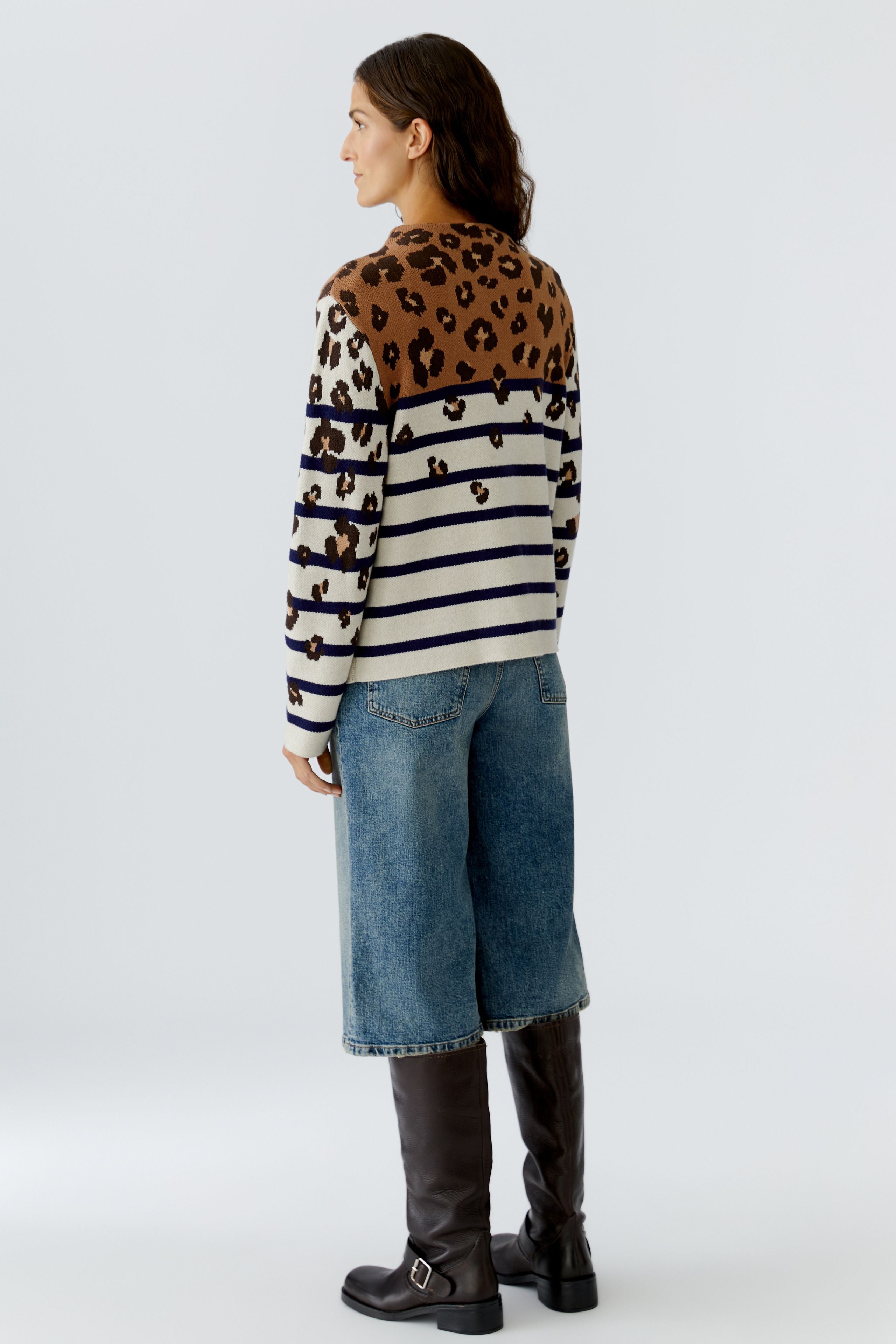Animal Print Stripe Jumper - Off White/Caramel