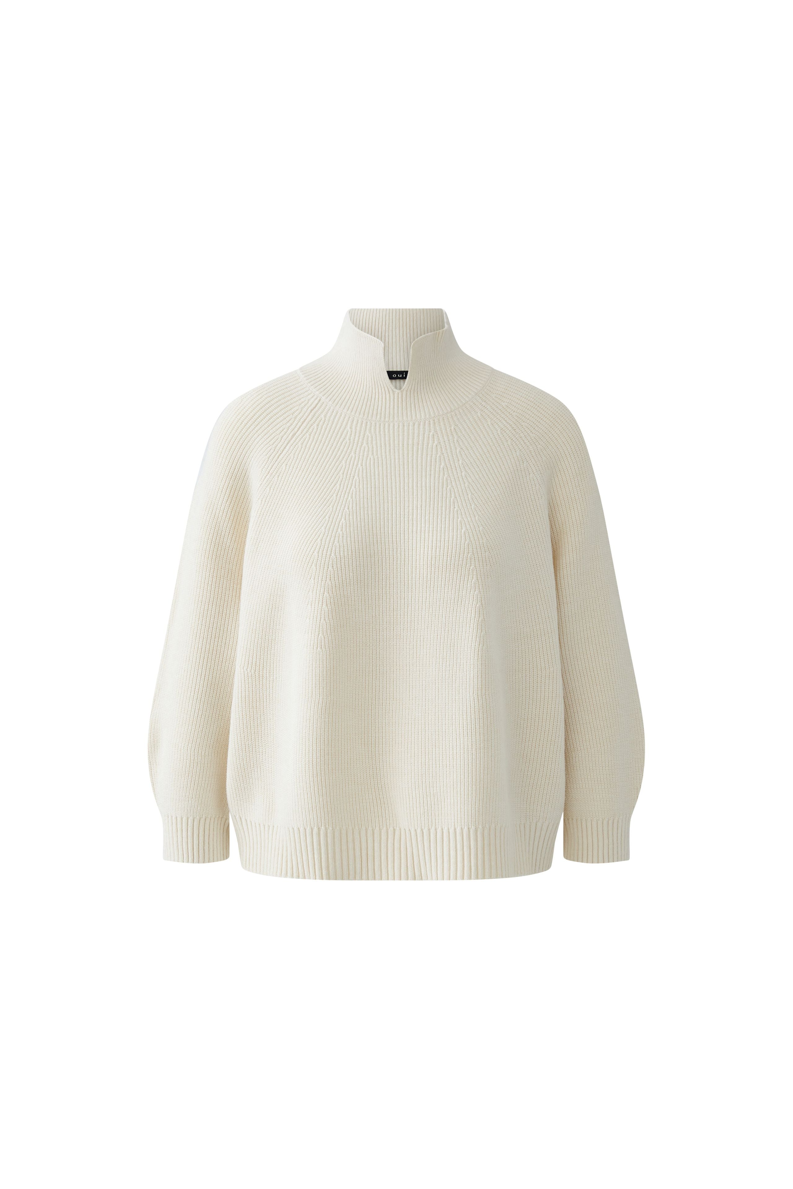 High Neck Ribbed Jumper - Off White