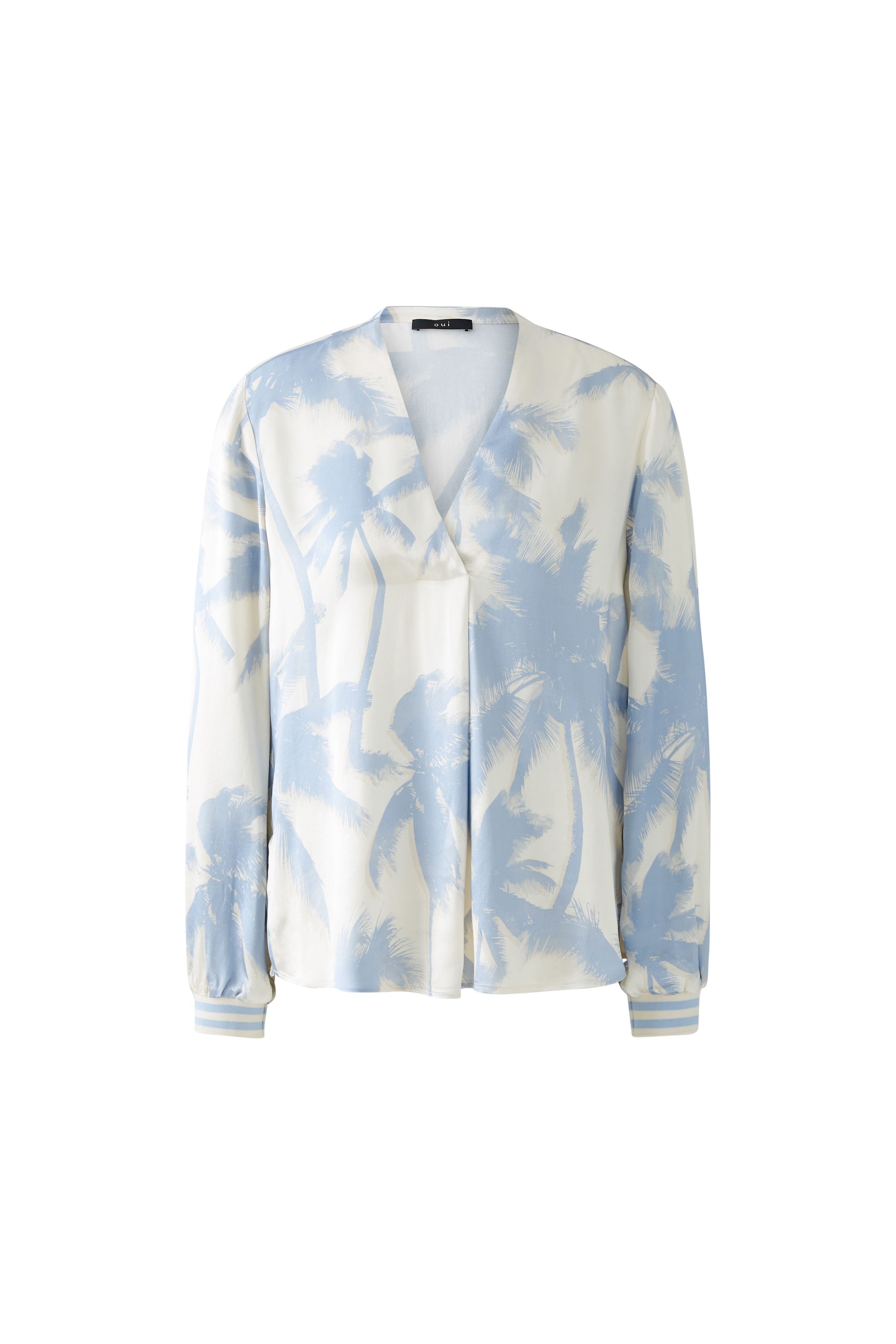 Palm Tree Blouse - Cream/Blue