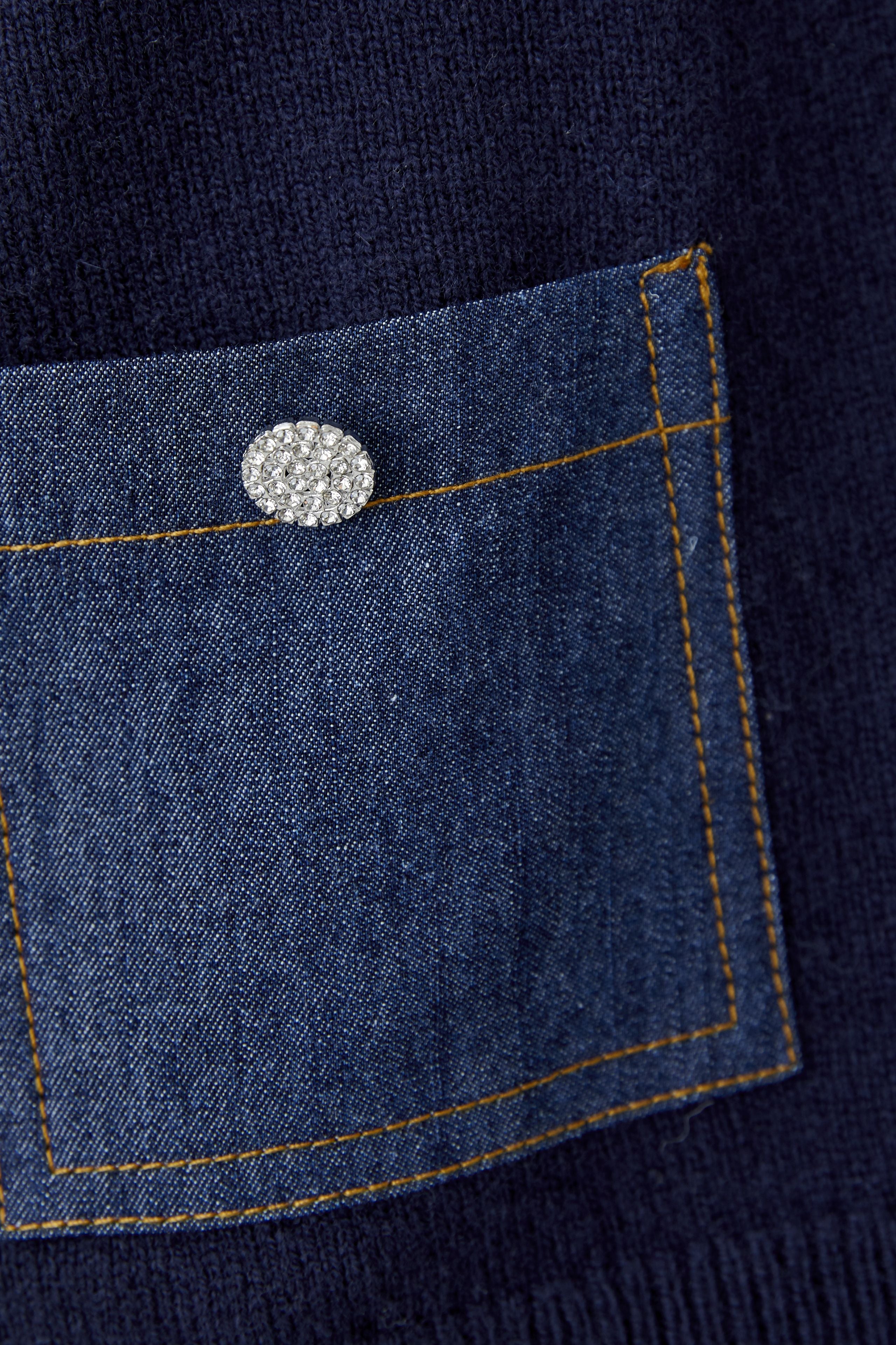 Denim Pocket Short Sleeve Knit Top - Dark Blue