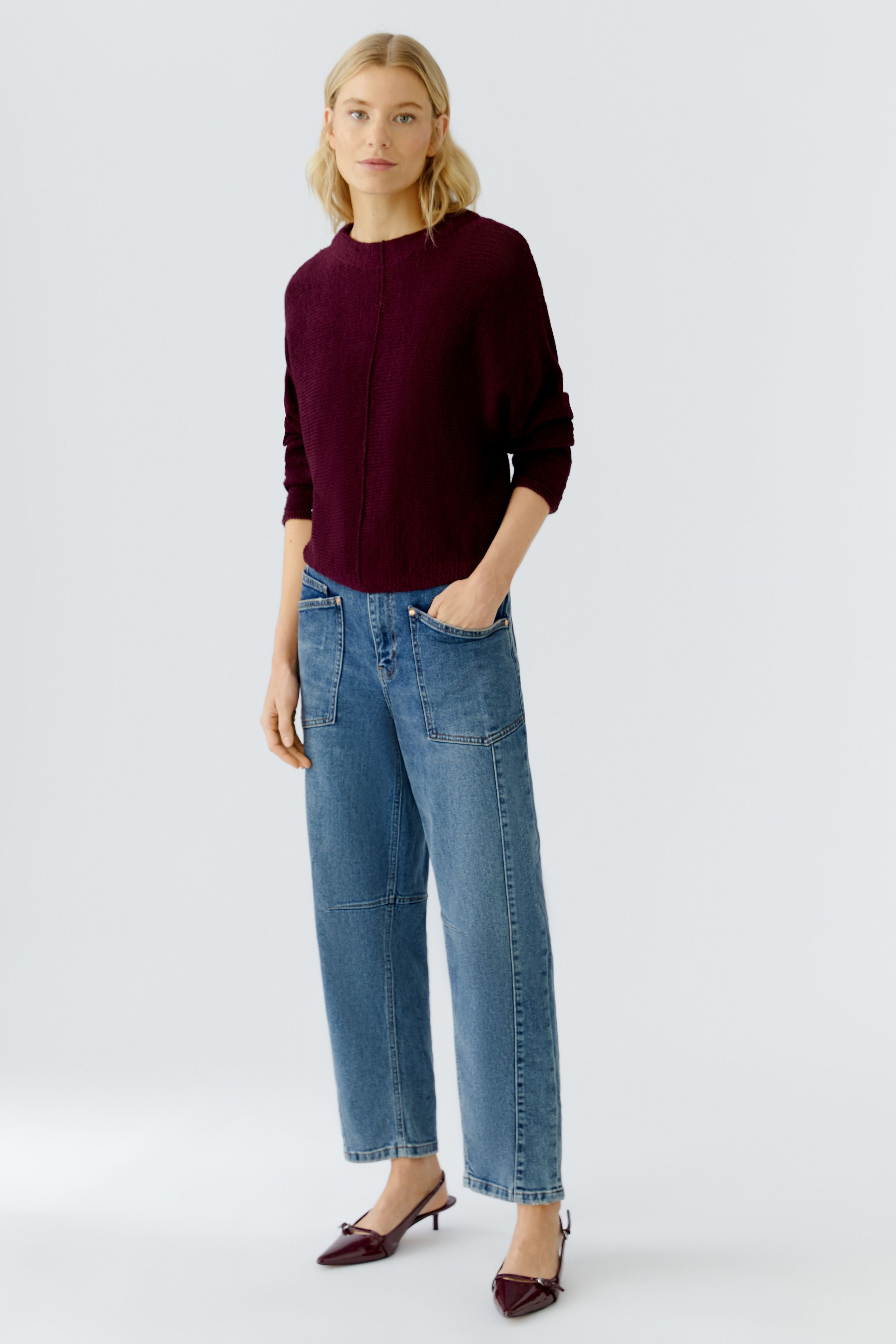 Front Piping Round Neck Jumper - Berry
