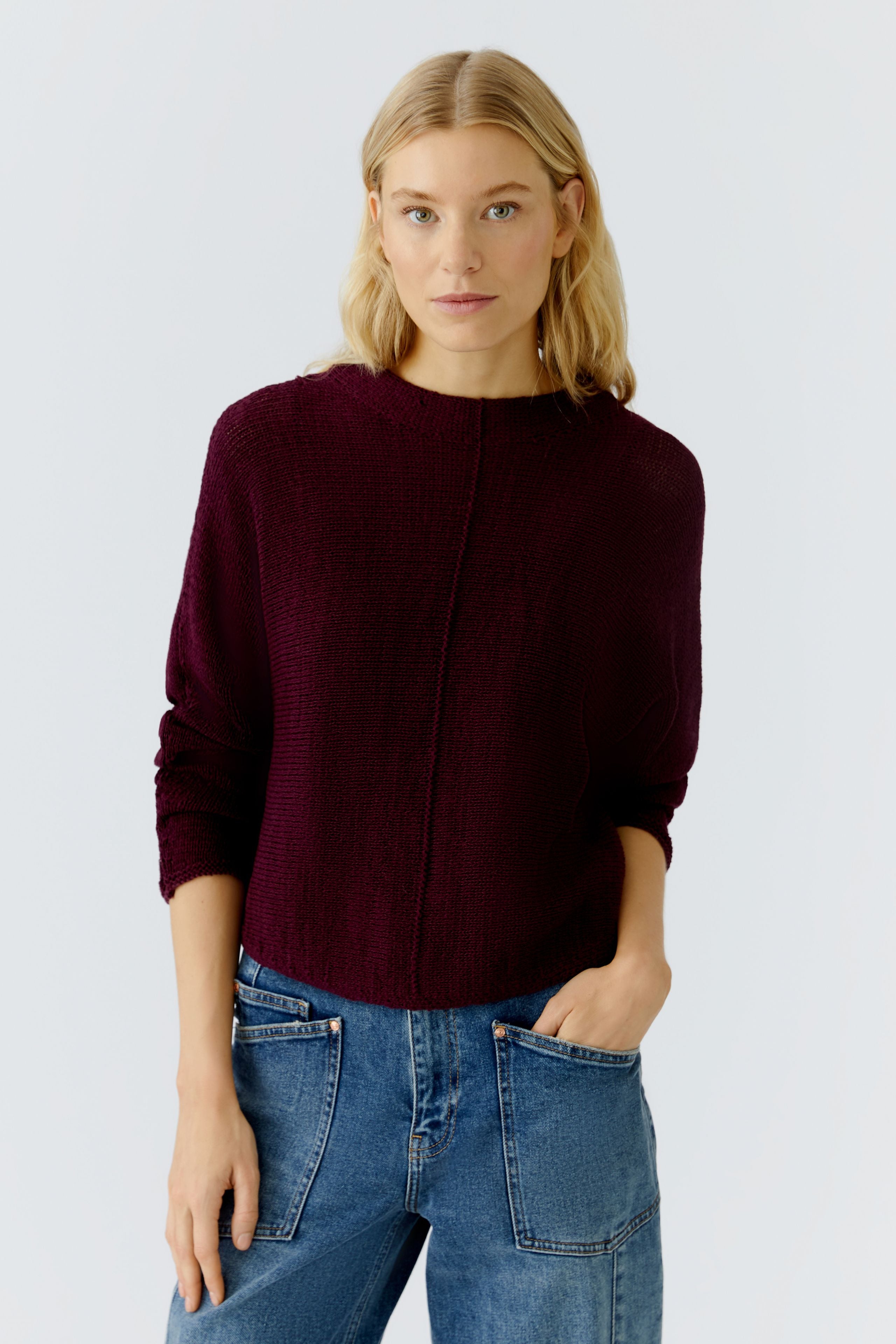 Front Piping Round Neck Jumper - Berry