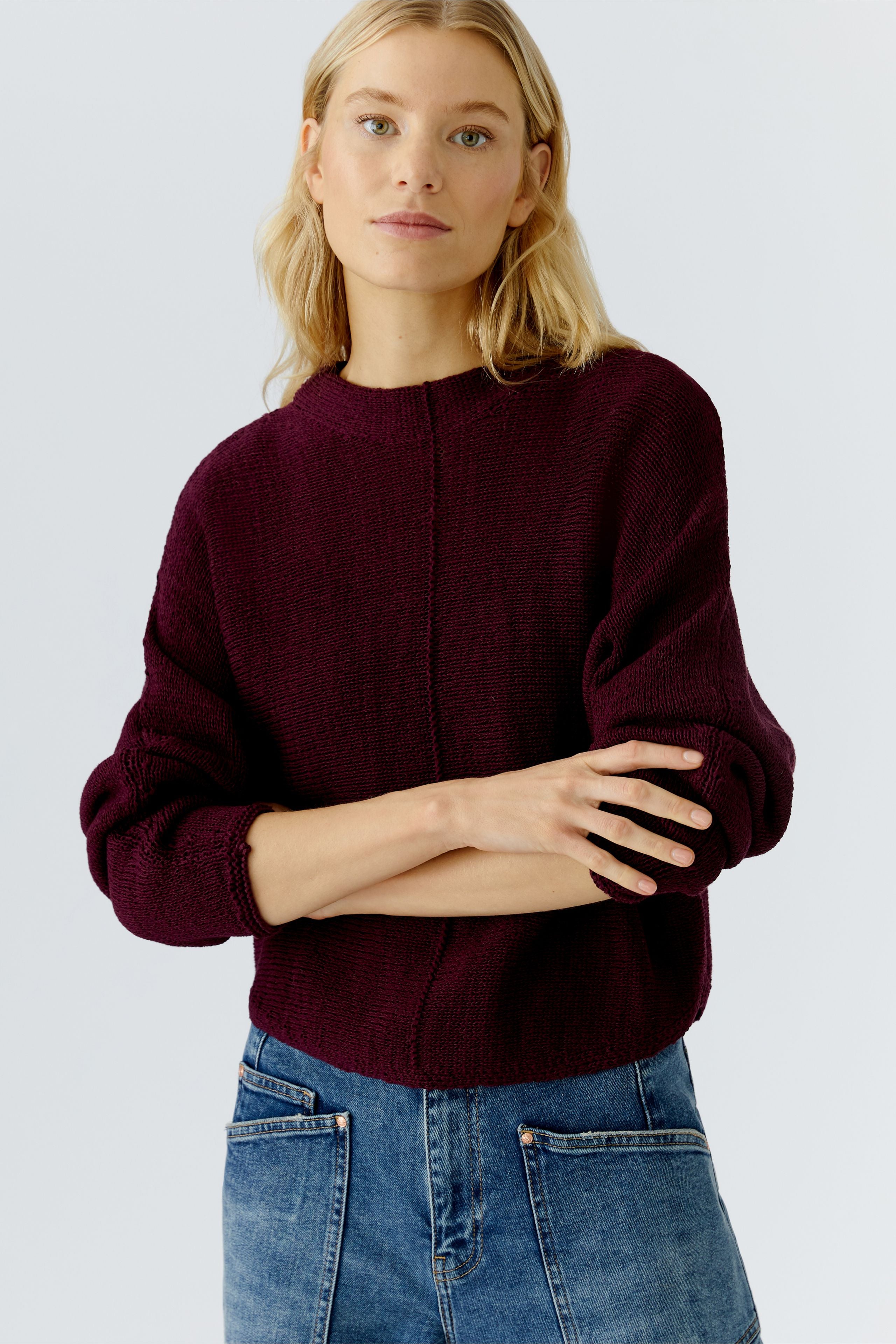 Front Piping Round Neck Jumper - Berry