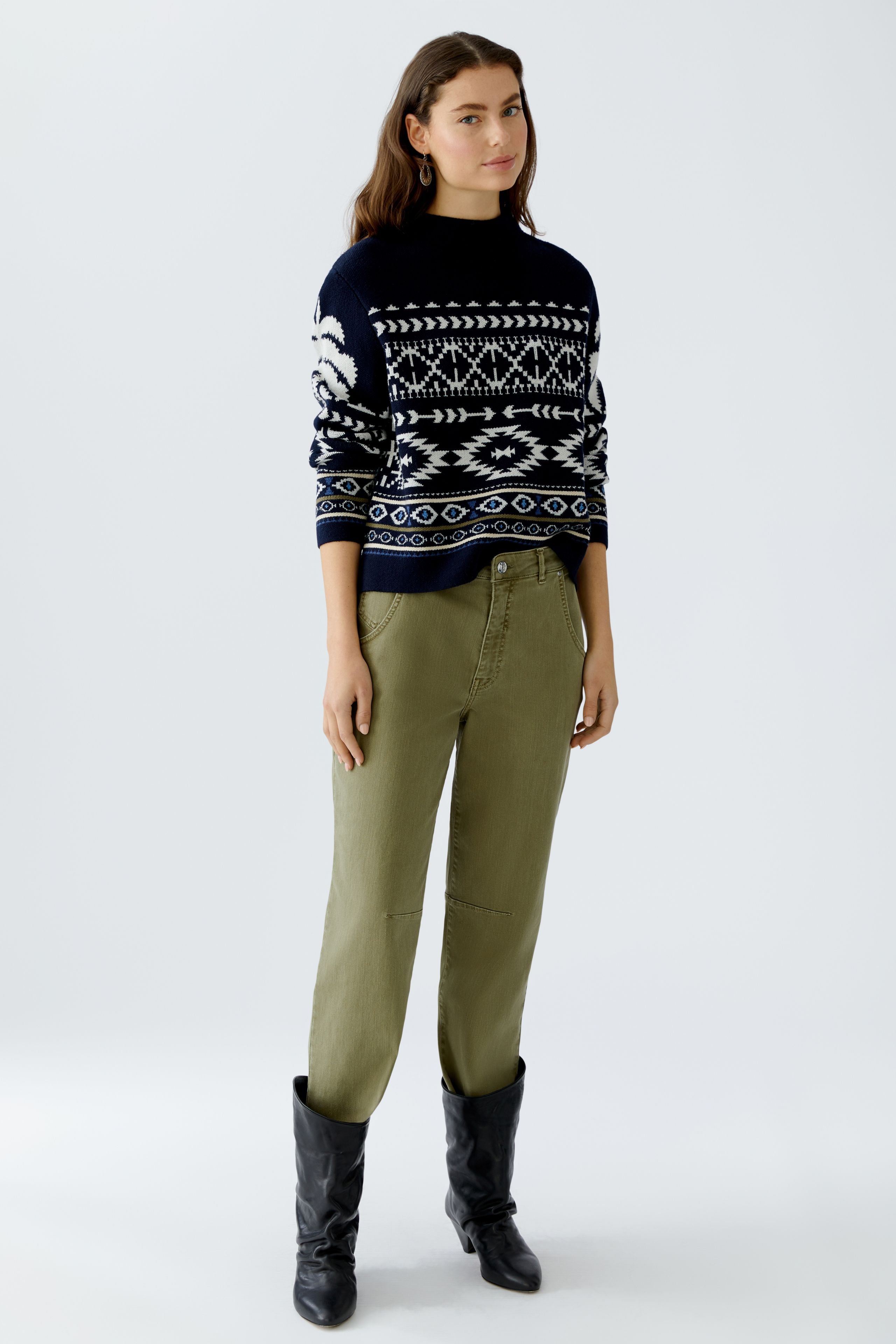 Jacquard Knit Jumper - Dark Blue/White