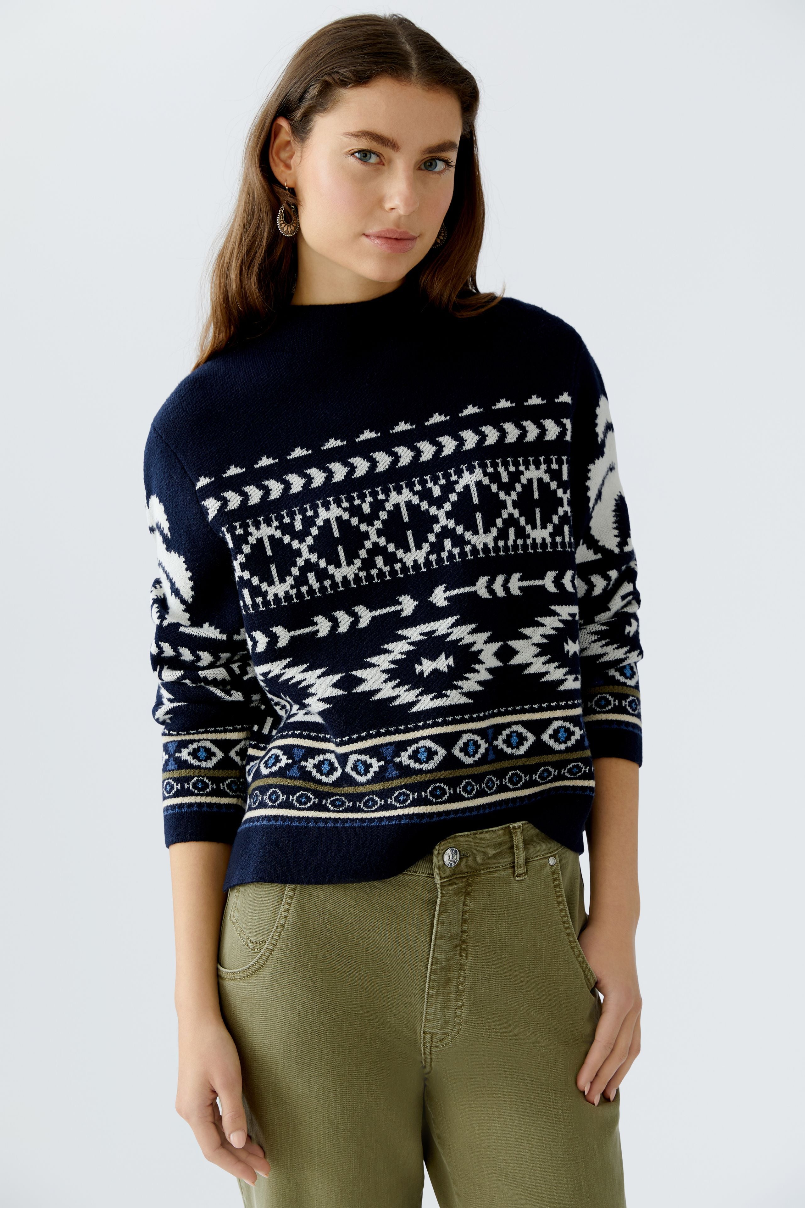 Jacquard Knit Jumper - Dark Blue/White