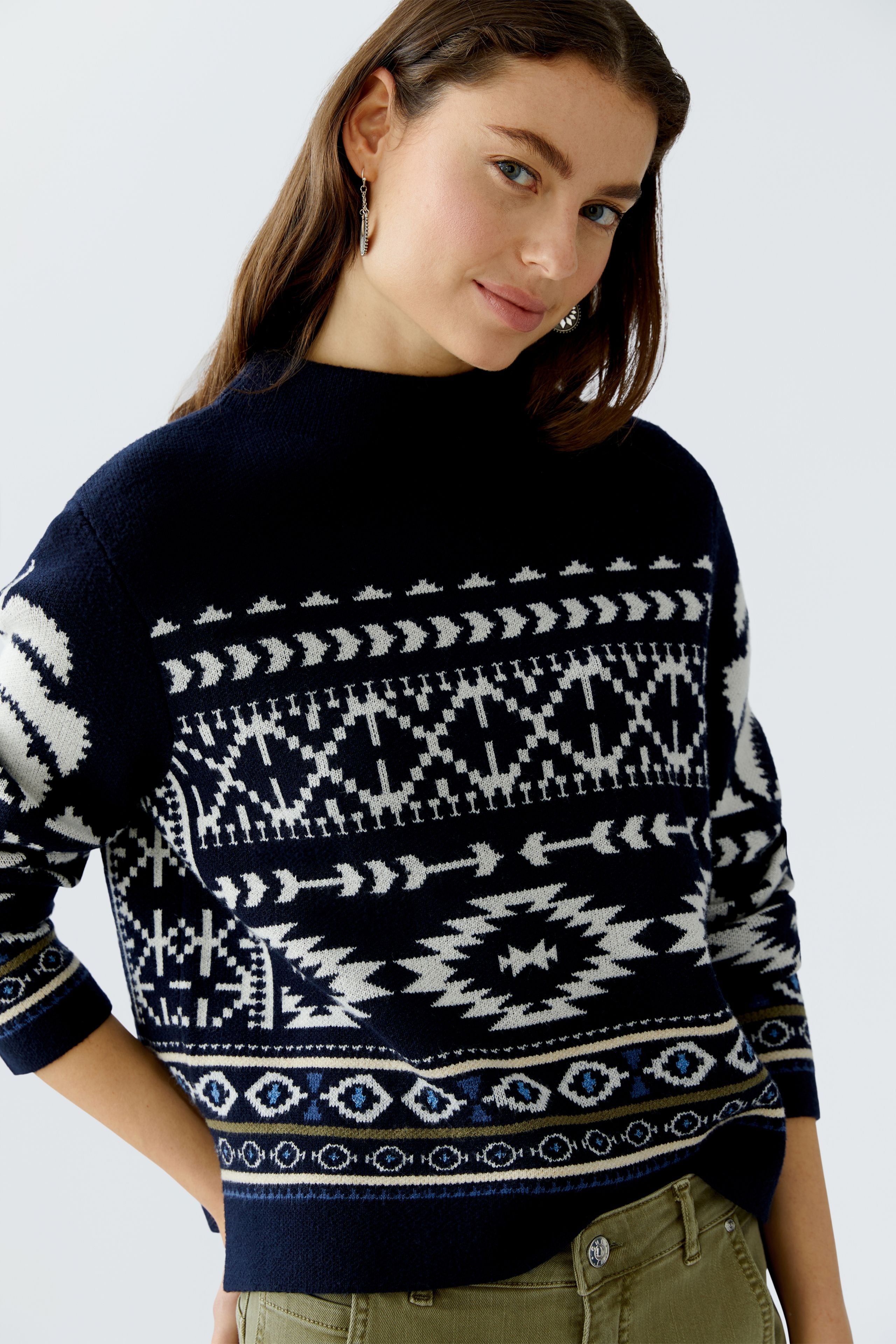 Jacquard Knit Jumper - Dark Blue/White