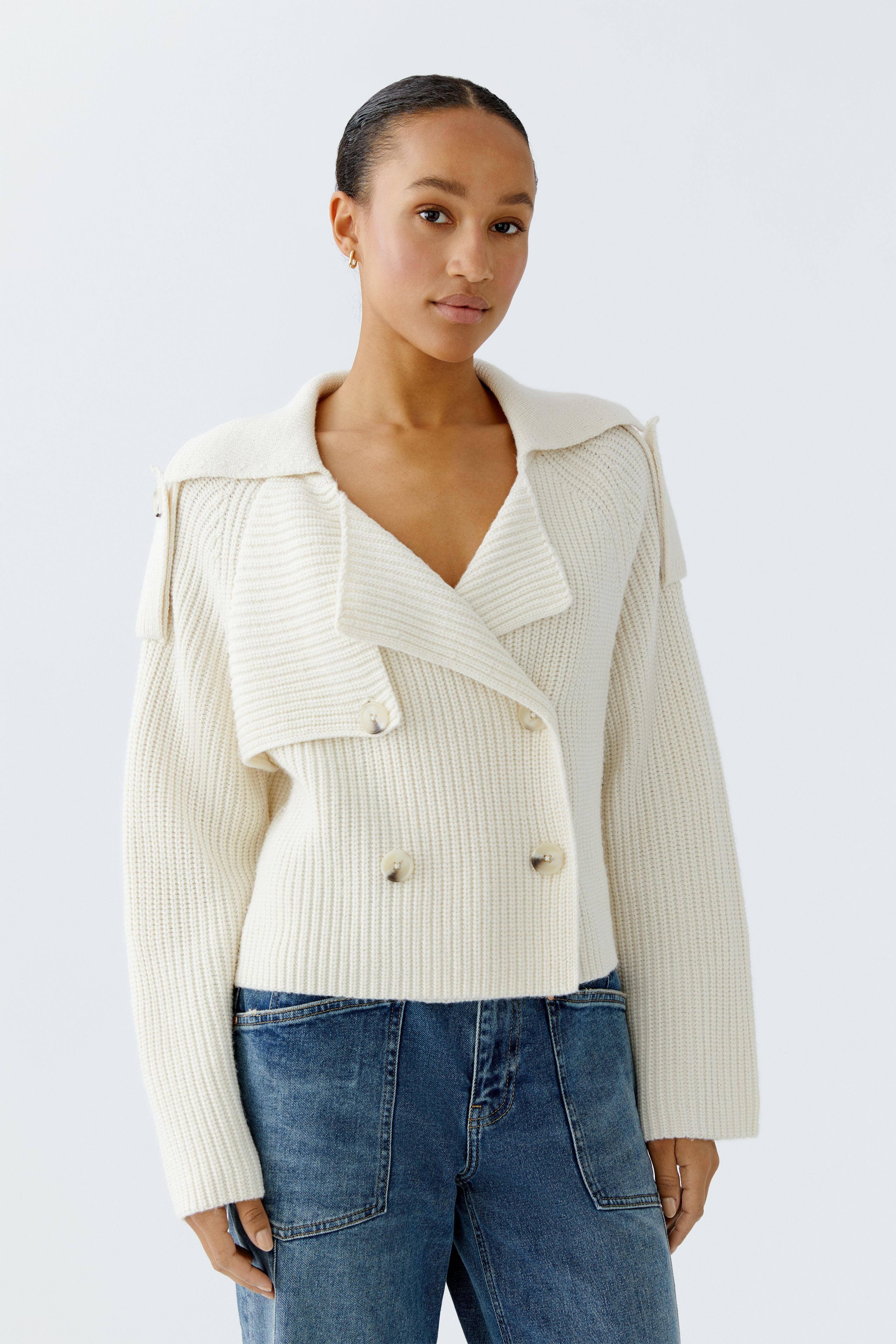 Double Breasted Trench Cardigan - Cream