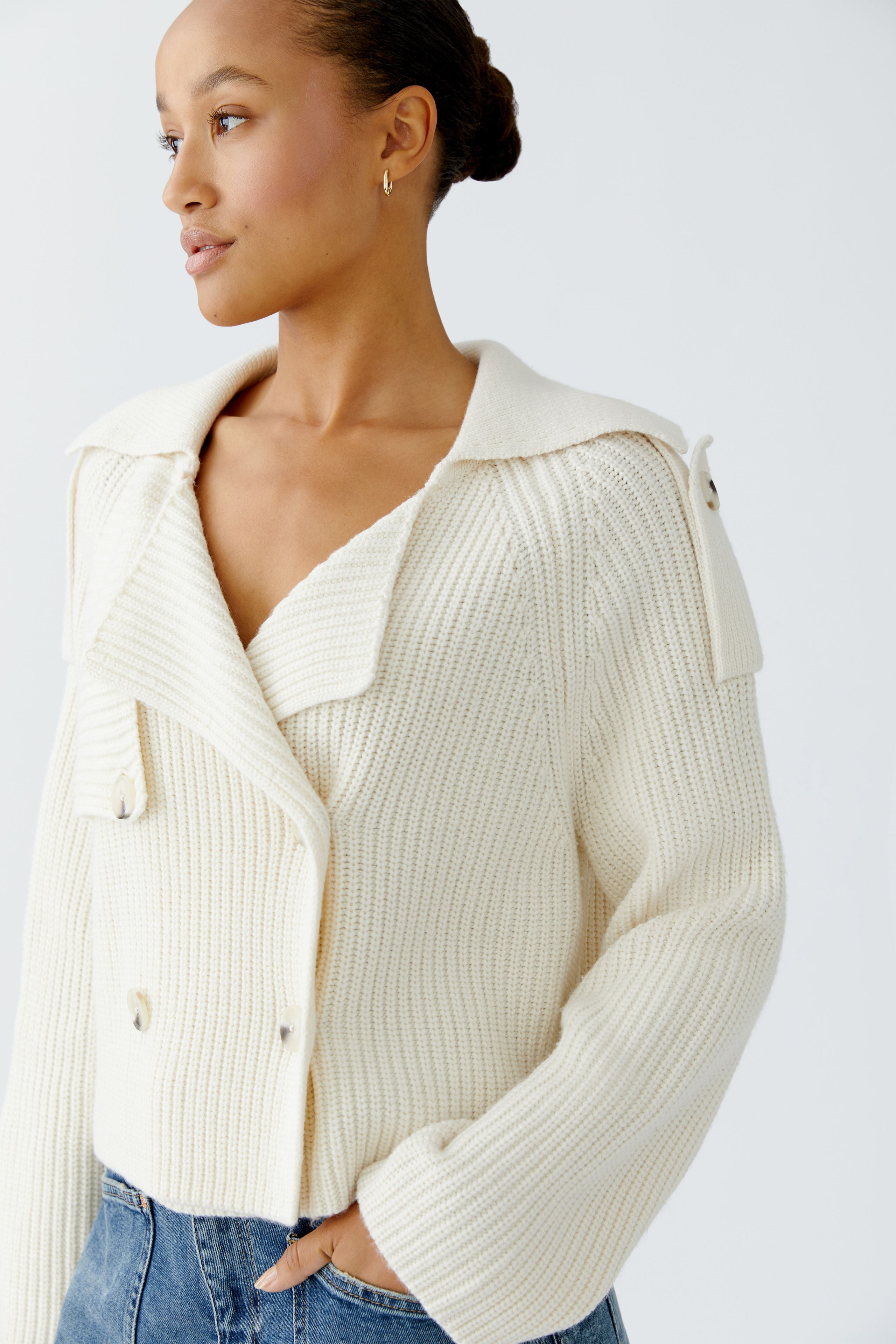 Double Breasted Trench Cardigan - Cream