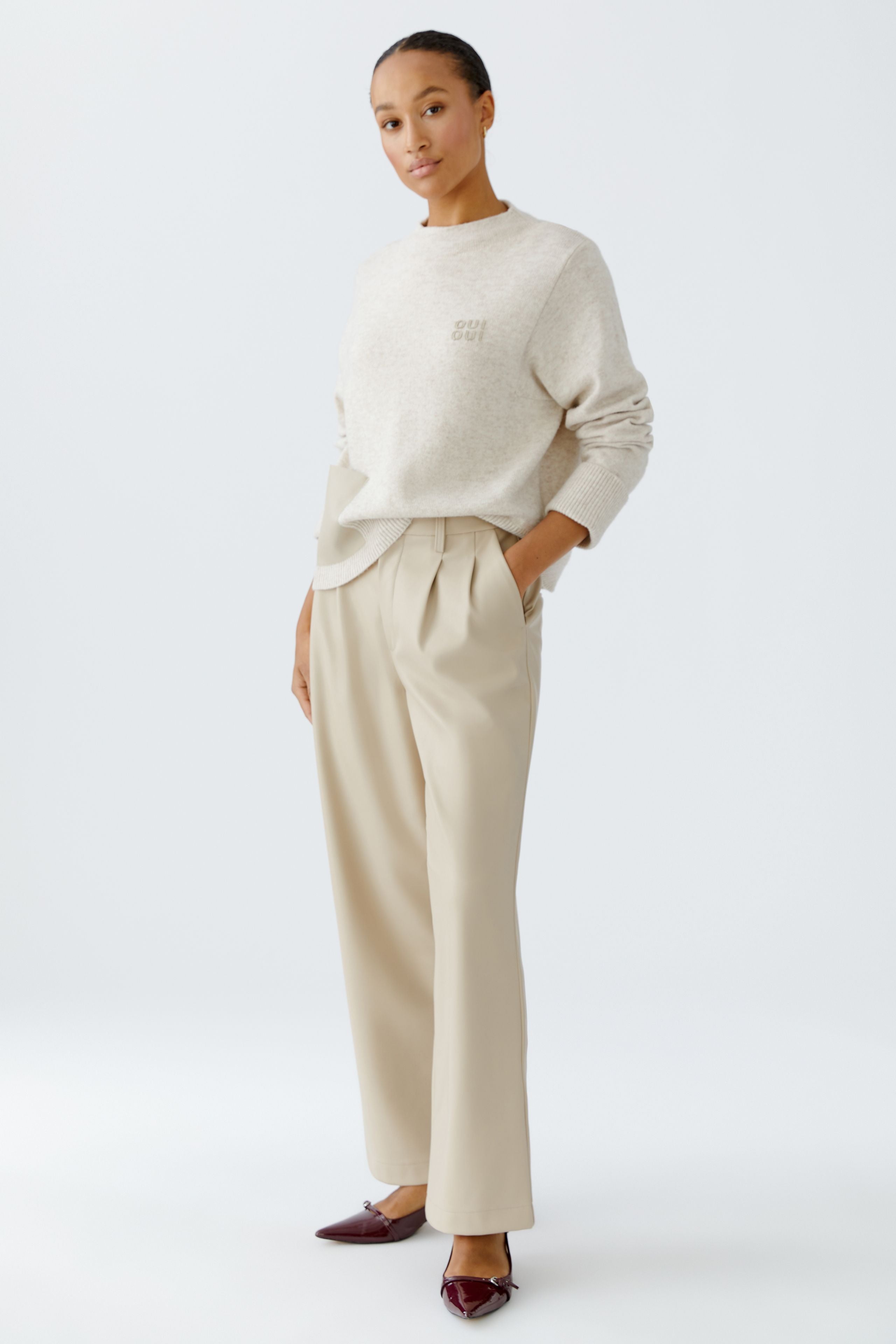 Pleated Wide Leg Trousers - Stone