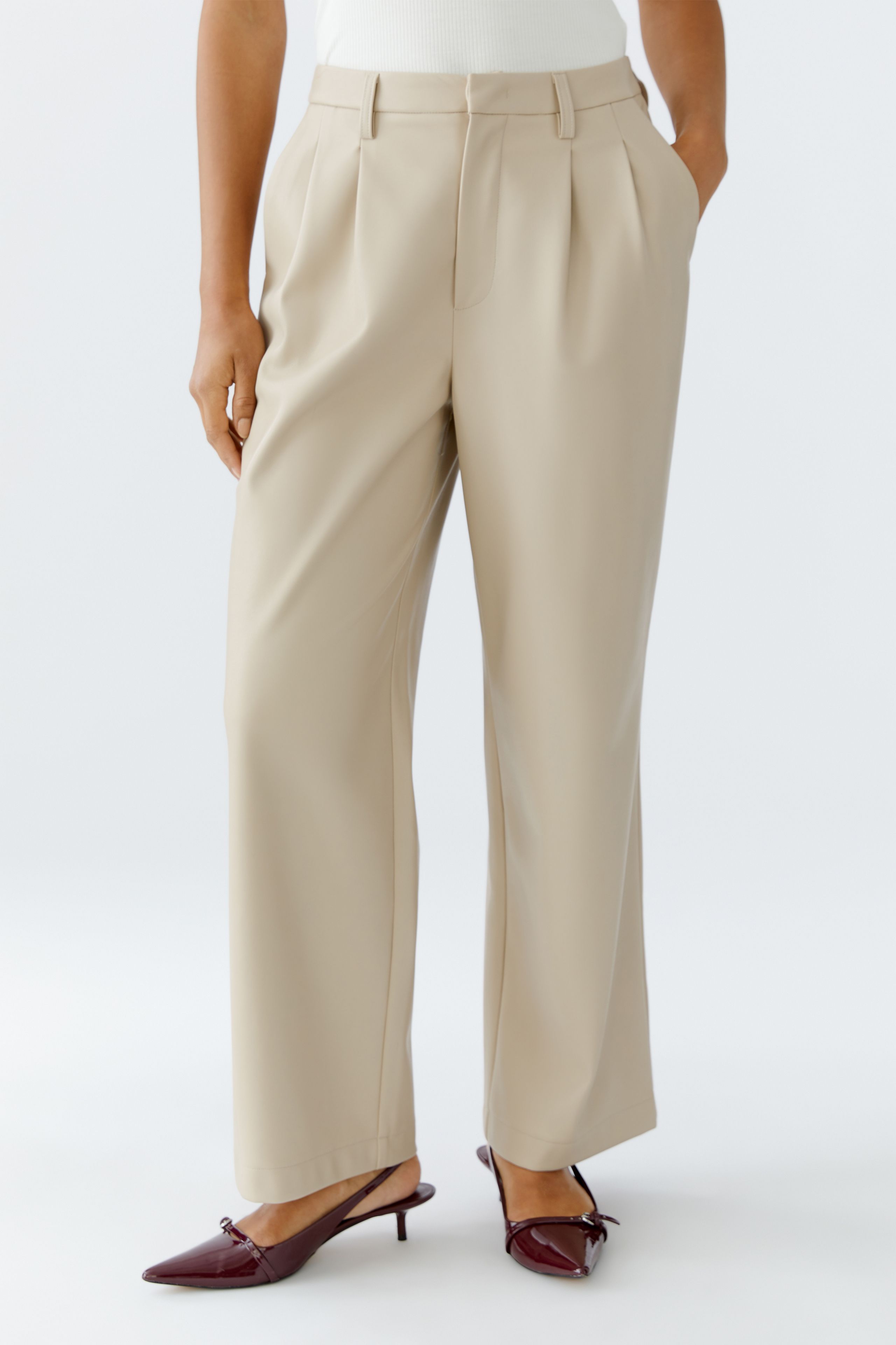 Pleated Wide Leg Trousers - Stone