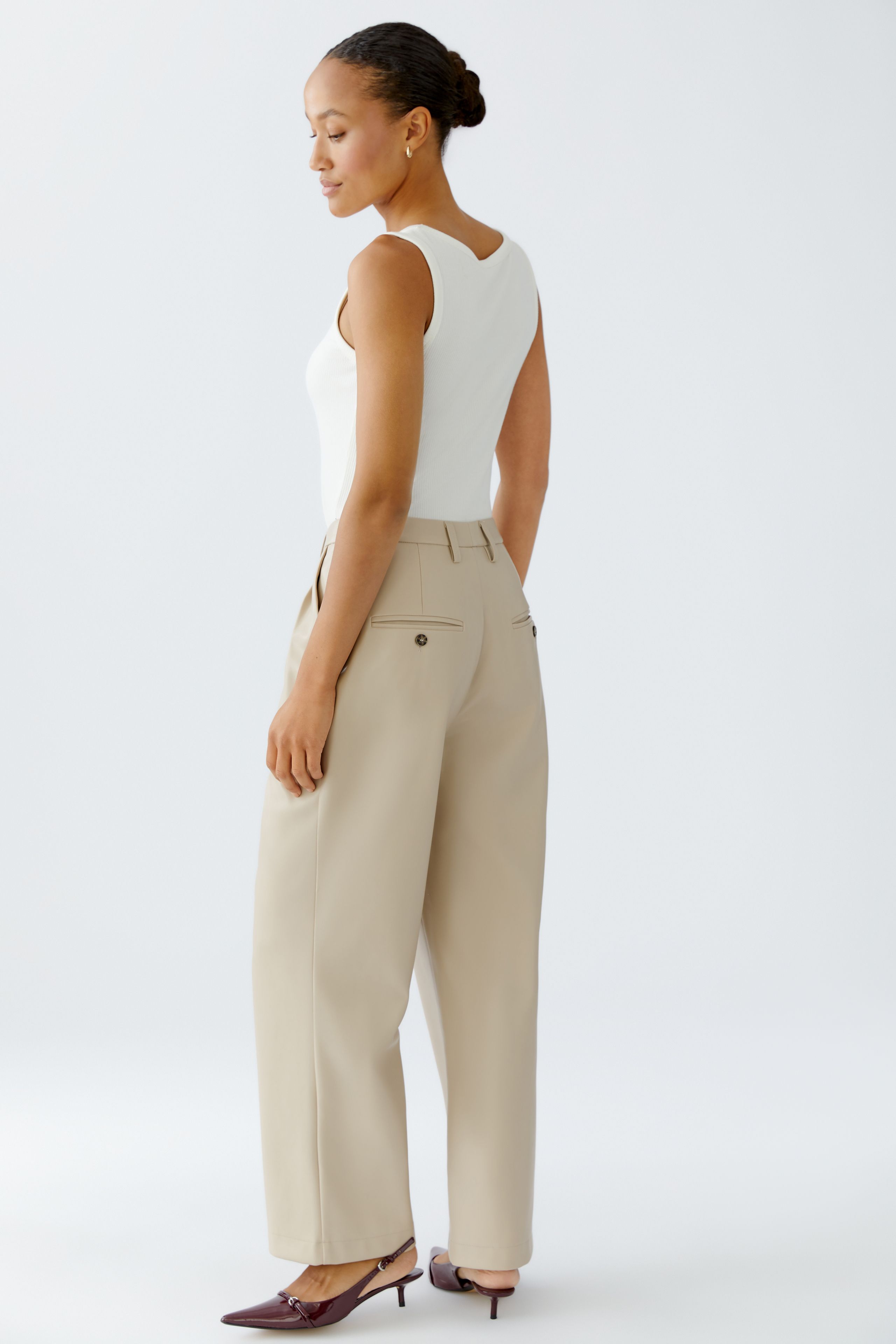 Pleated Wide Leg Trousers - Stone