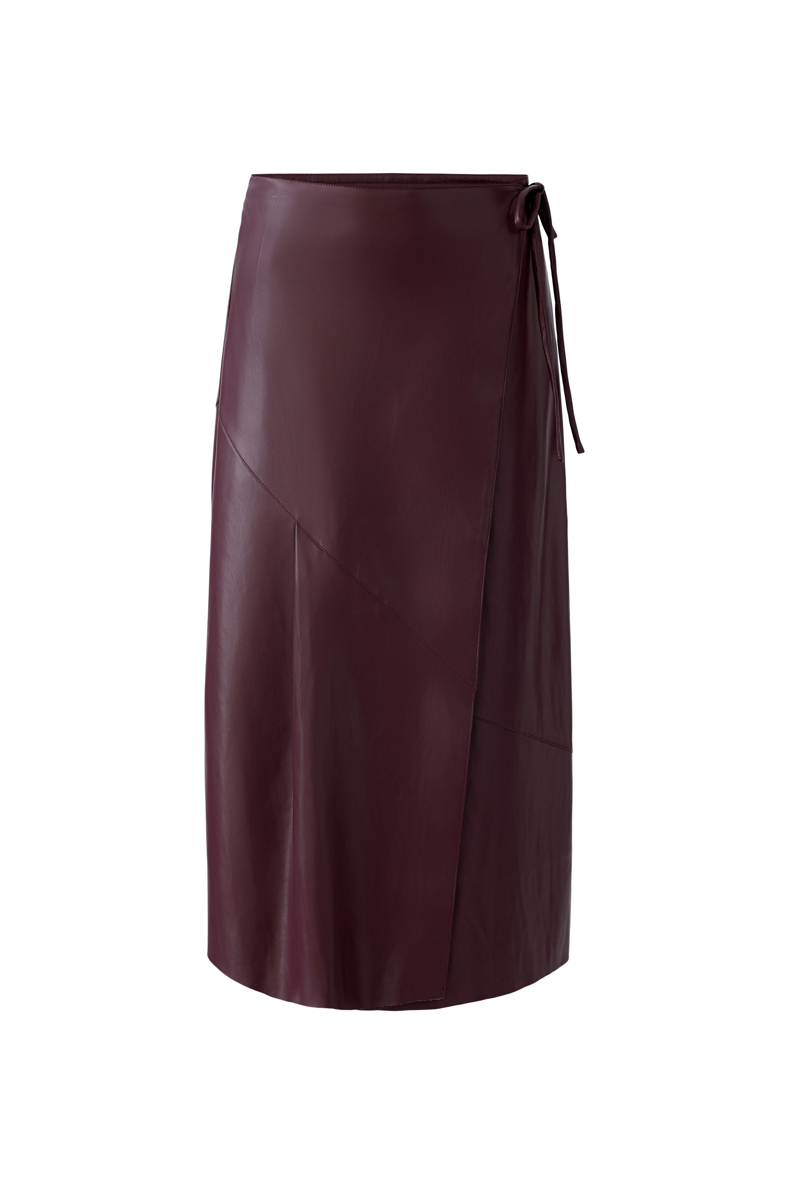 Faux Leather Tie Waist Midi Skirt - Berry