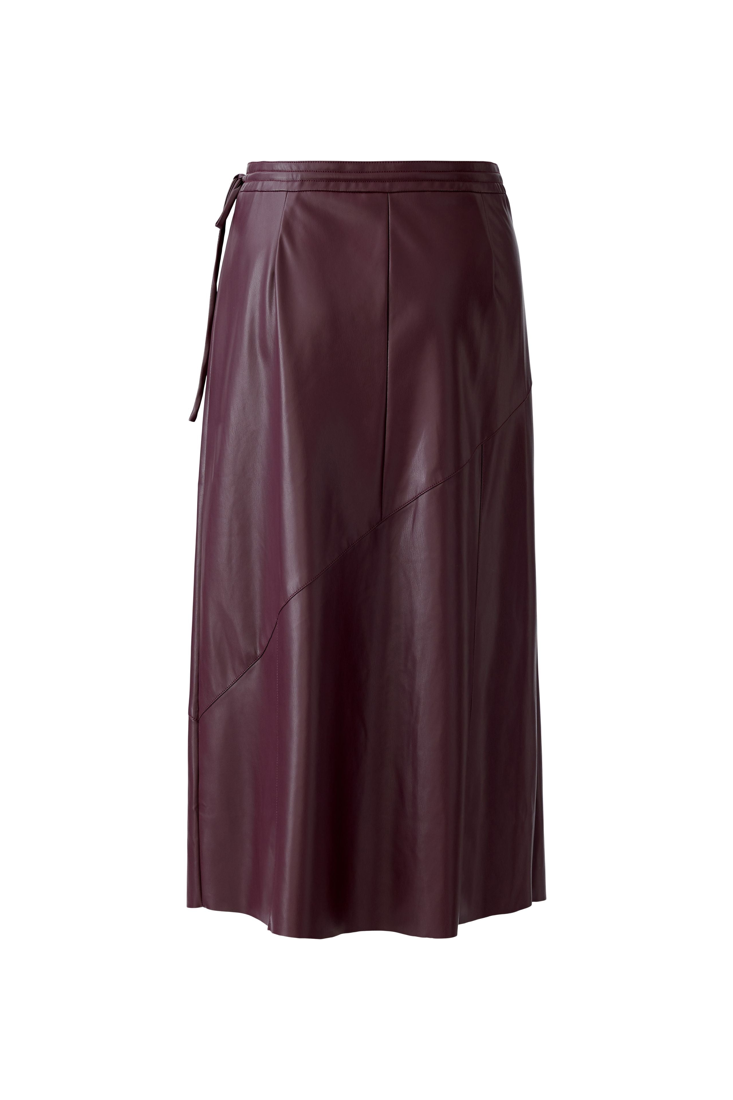 Faux Leather Tie Waist Midi Skirt - Berry