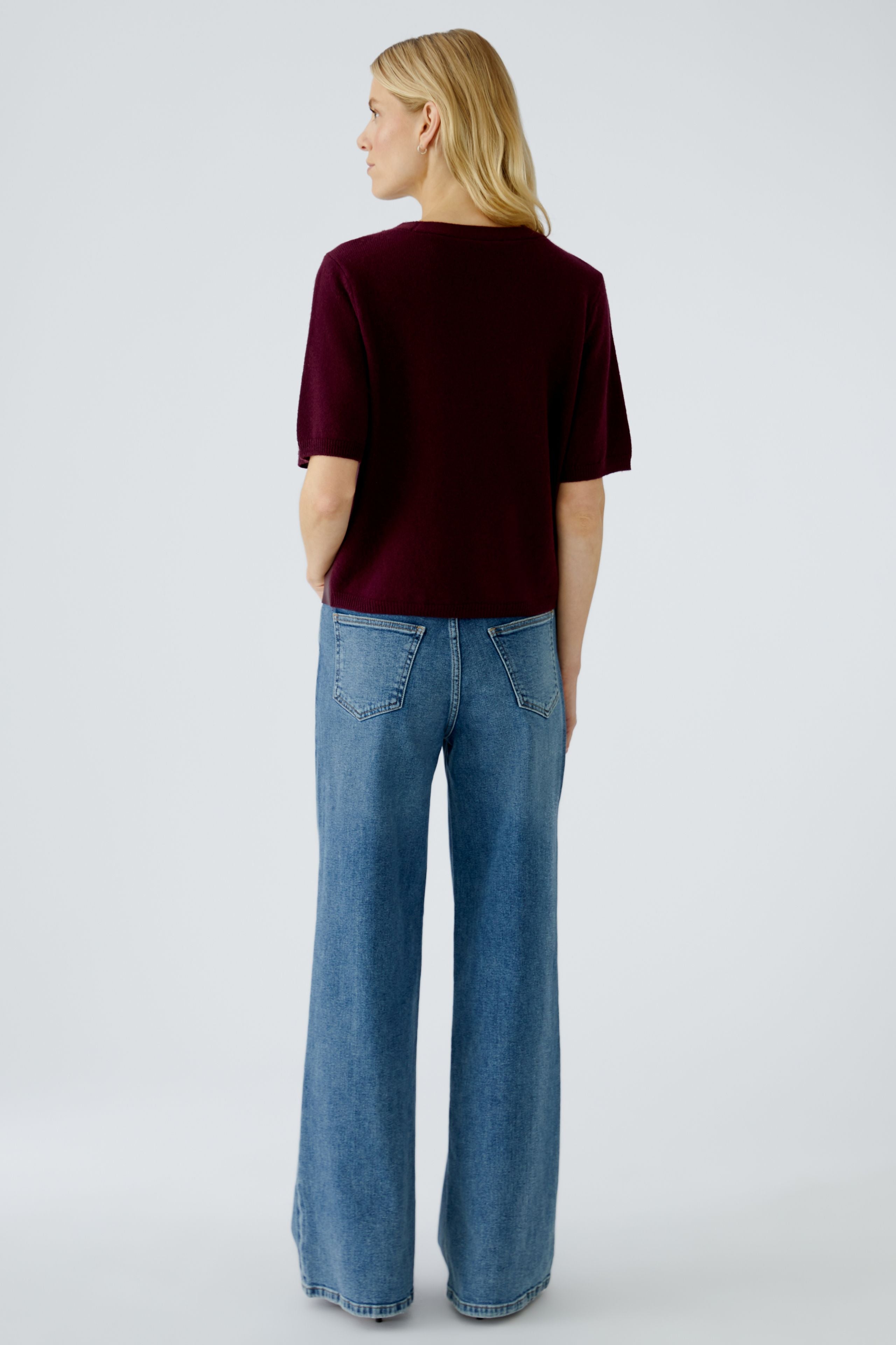 Faux Leather Front Top - Berry