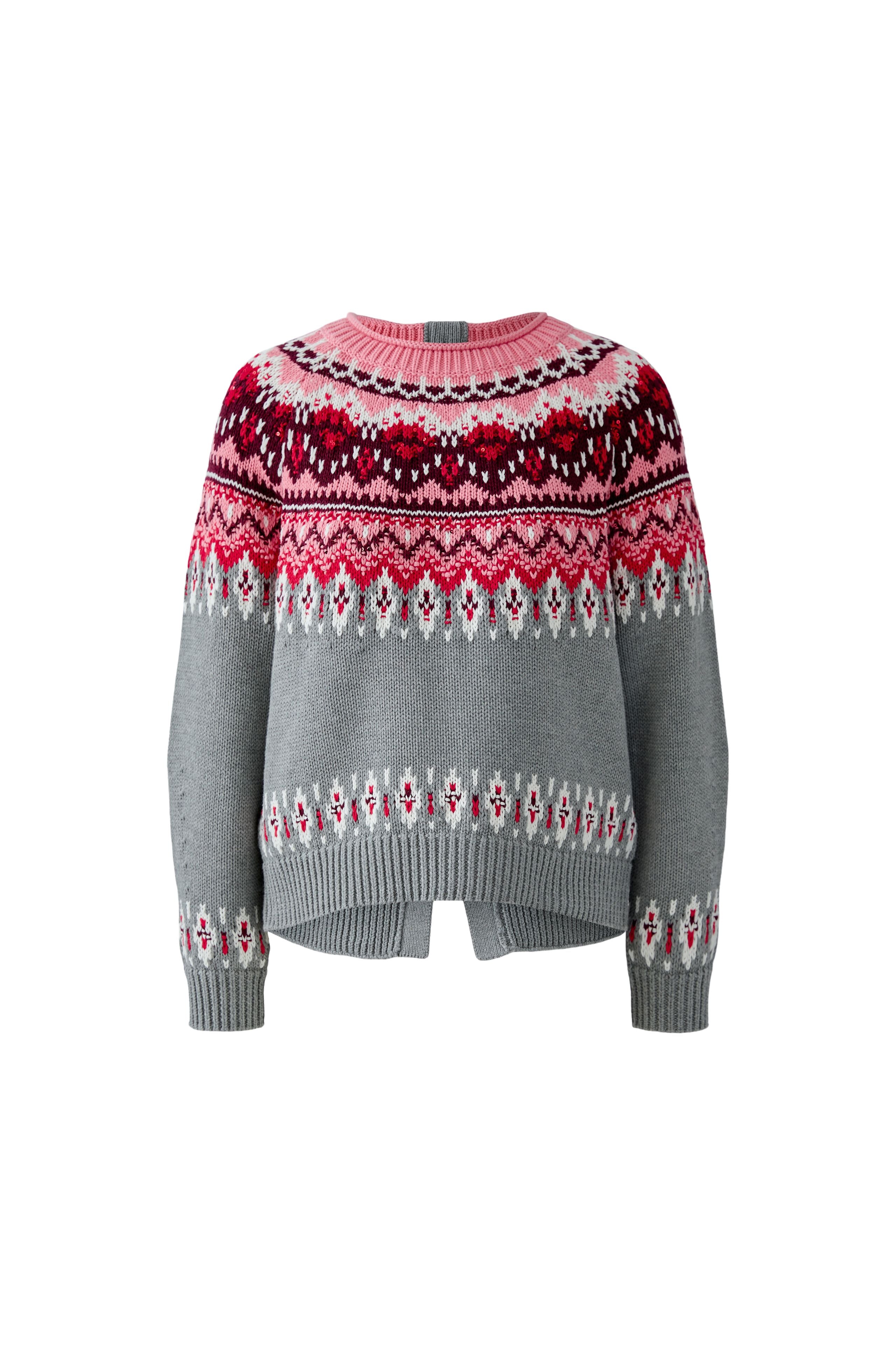 Backwards Nordic Knit Jumper - Grey/Pink Mix