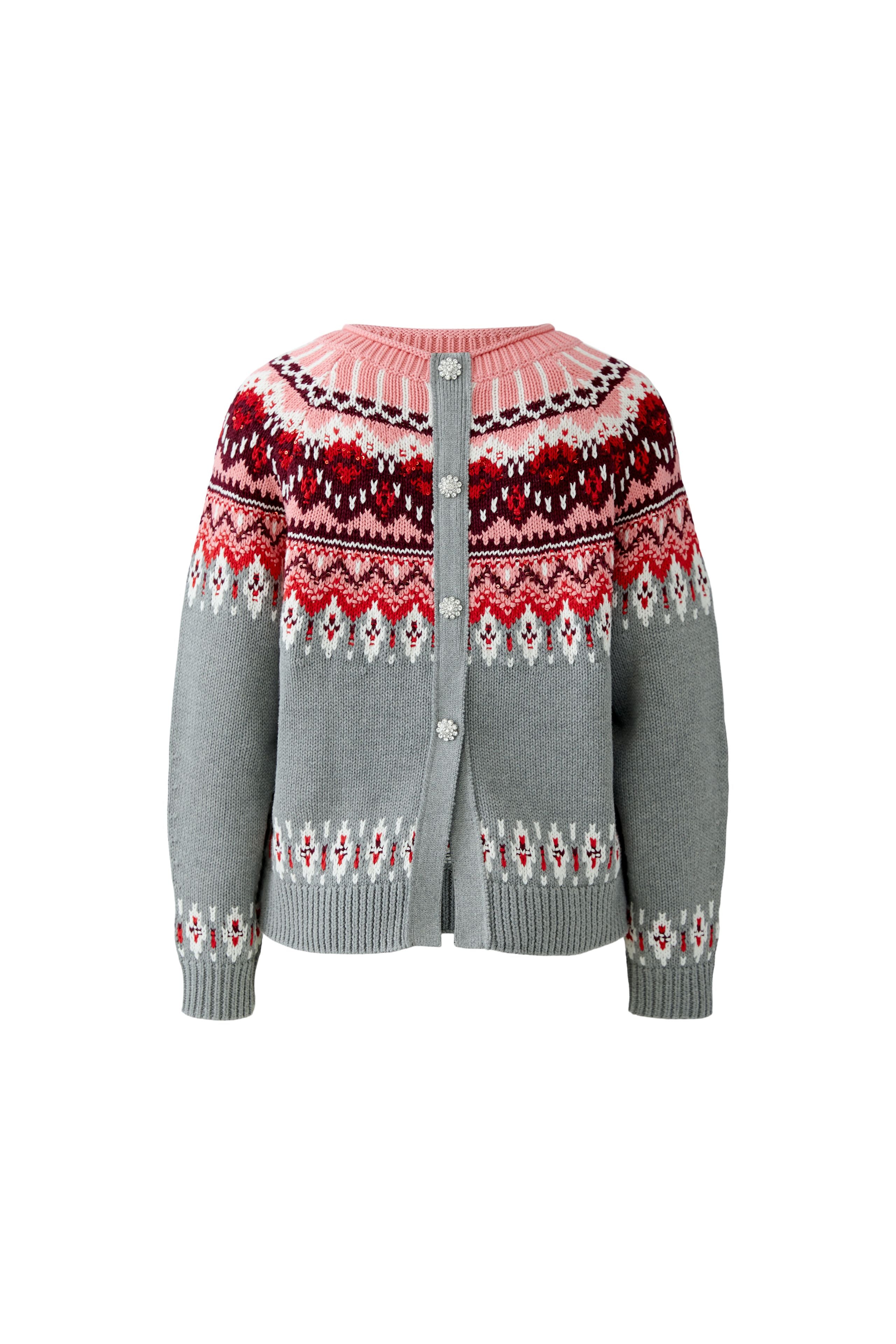 Backwards Nordic Knit Jumper - Grey/Pink Mix