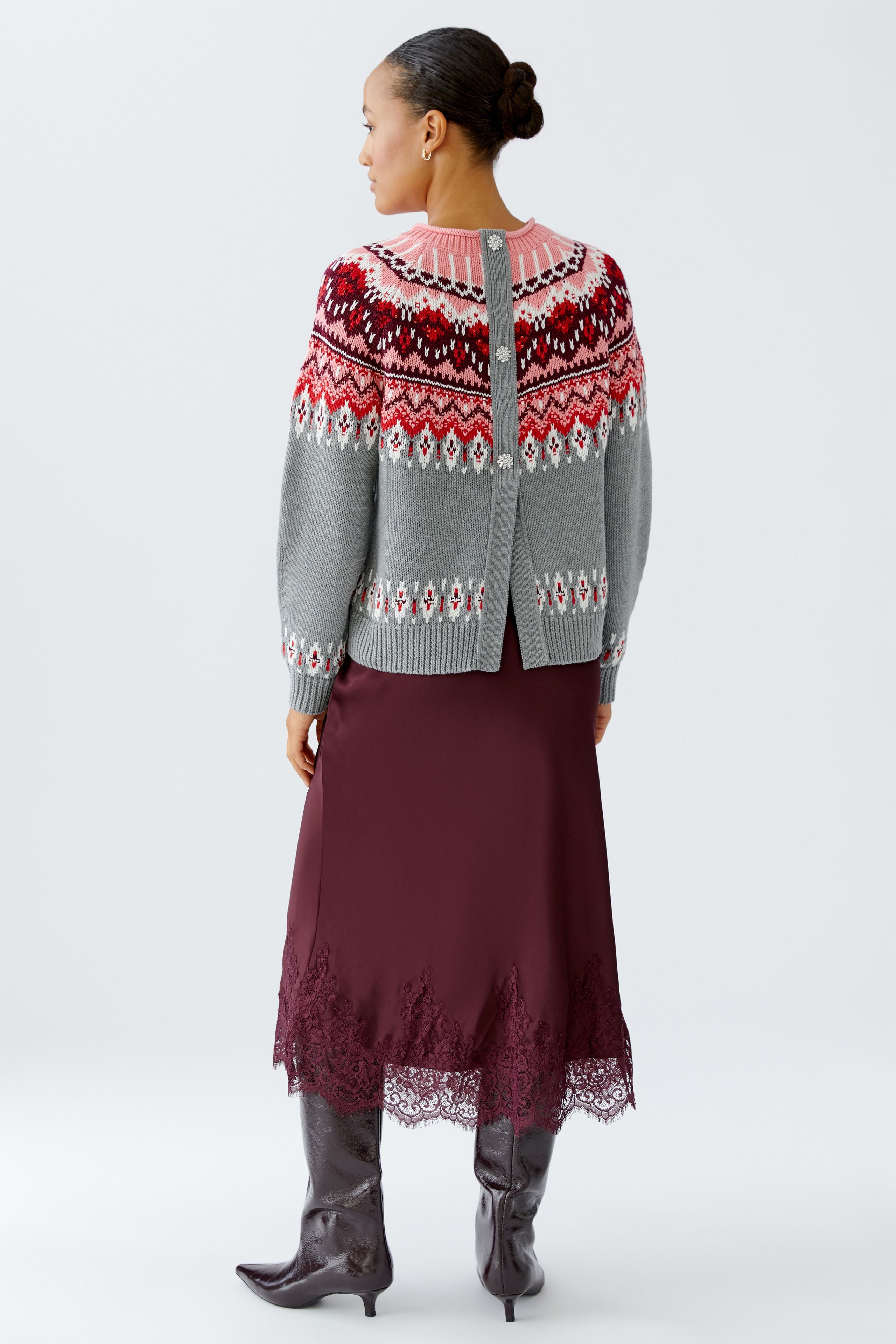 Backwards Nordic Knit Jumper - Grey/Pink Mix