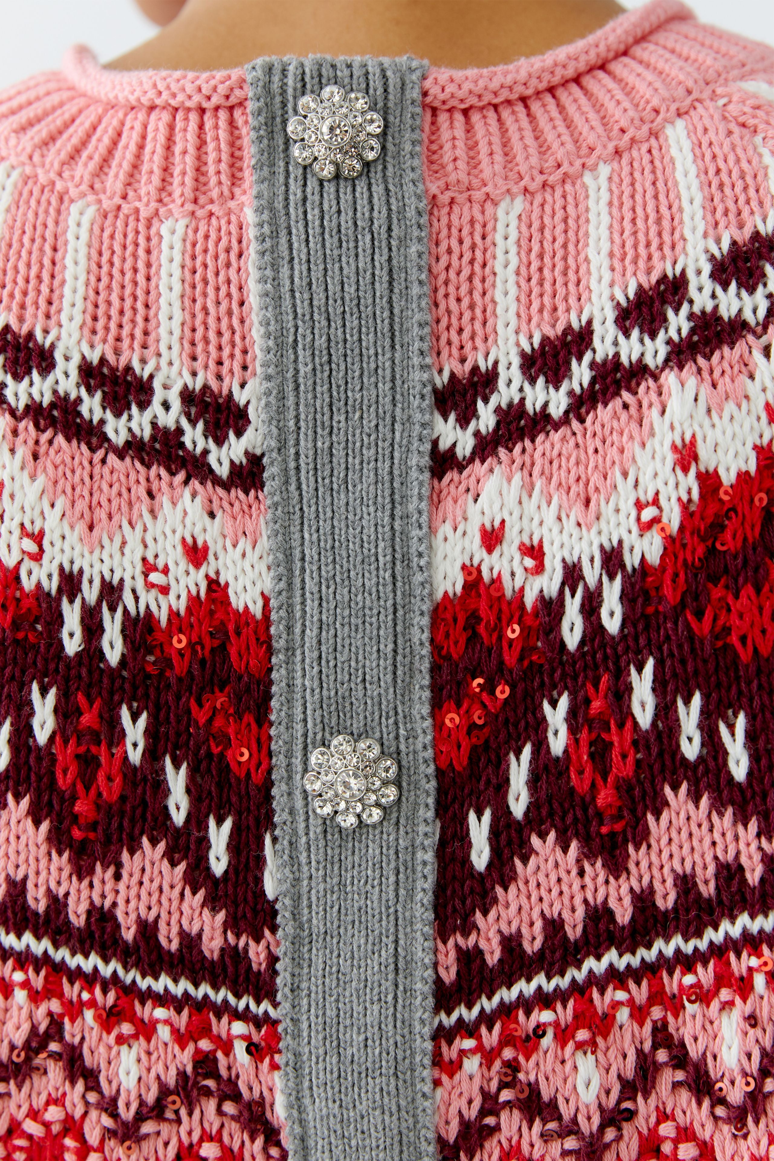 Backwards Nordic Knit Jumper - Grey/Pink Mix