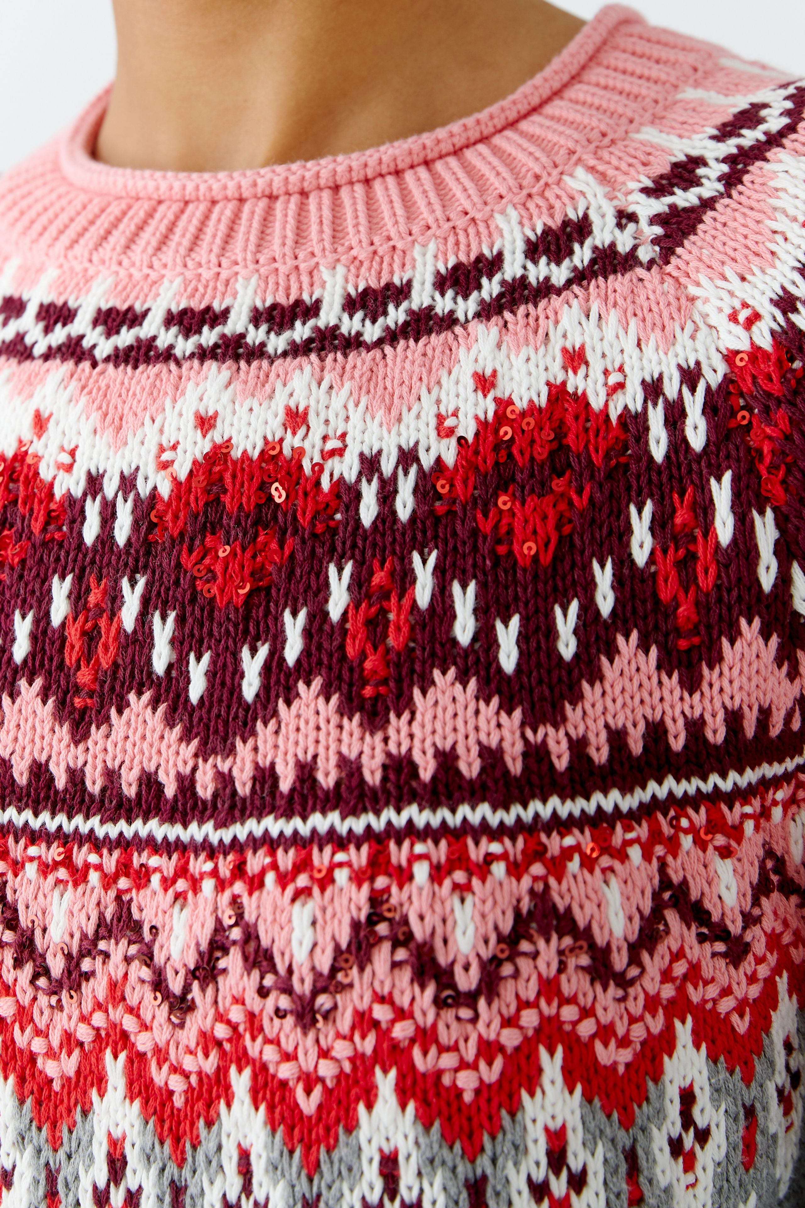 Backwards Nordic Knit Jumper - Grey/Pink Mix