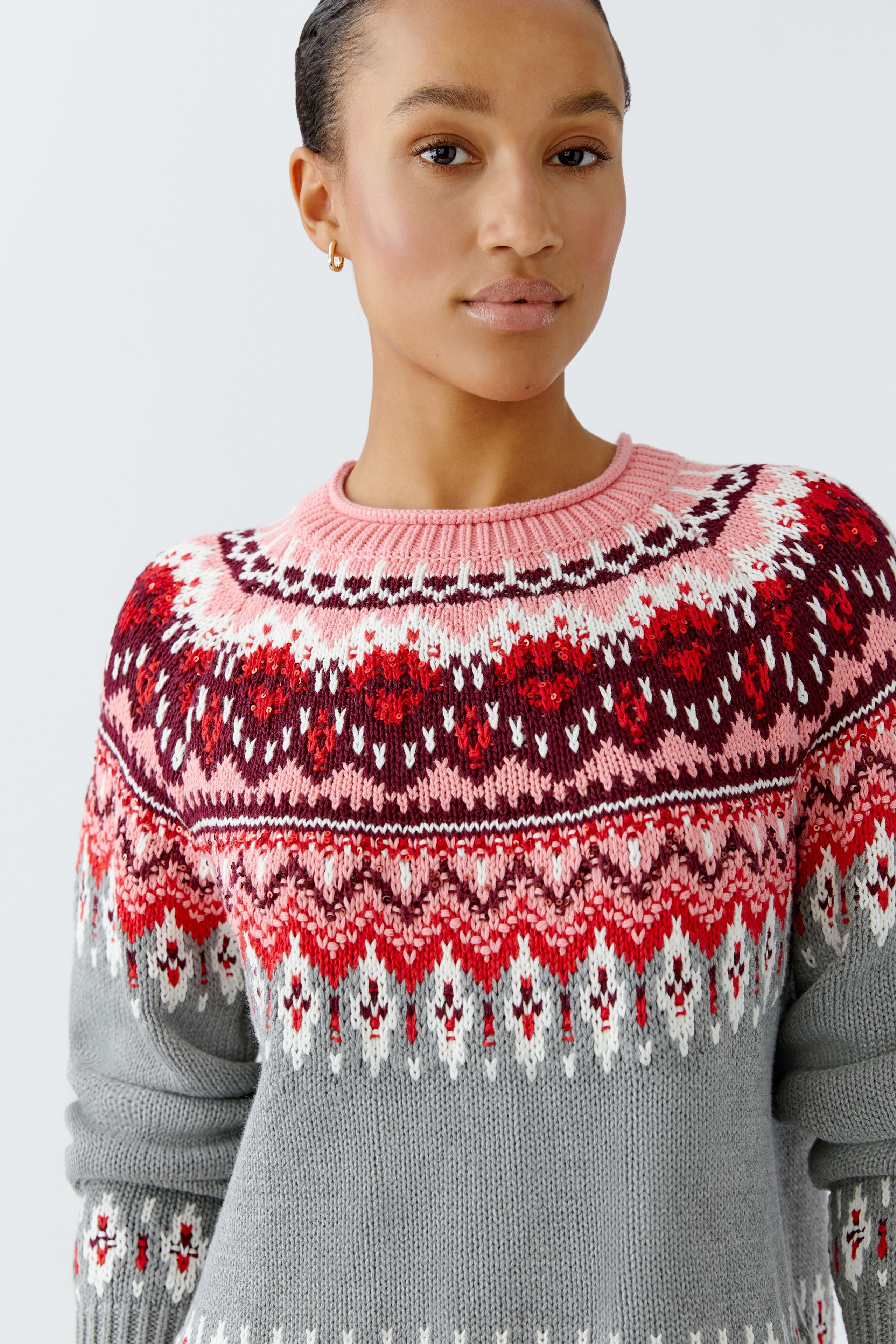 Backwards Nordic Knit Jumper - Grey/Pink Mix