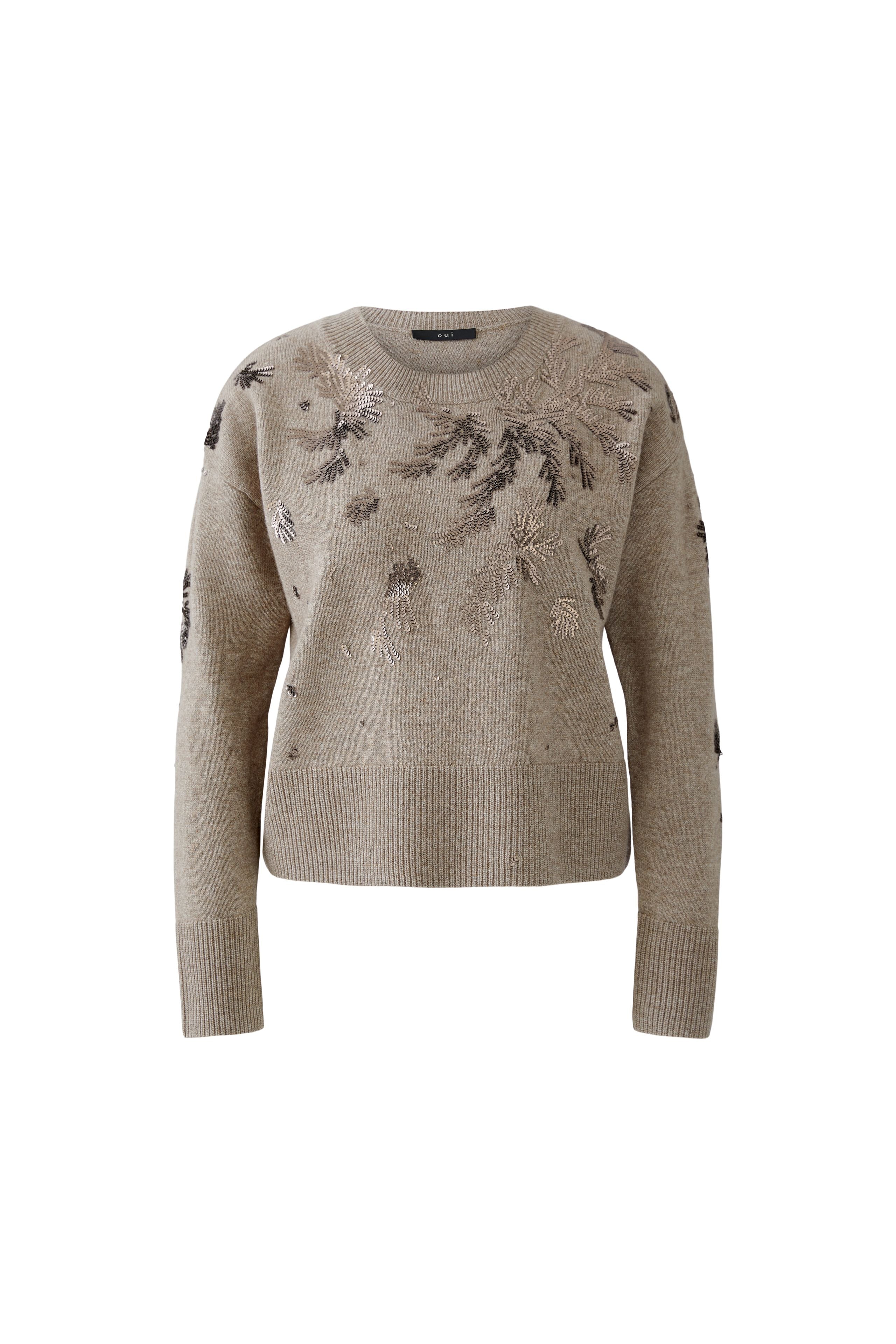 Sequin Motif Knit Jumper - Taupe