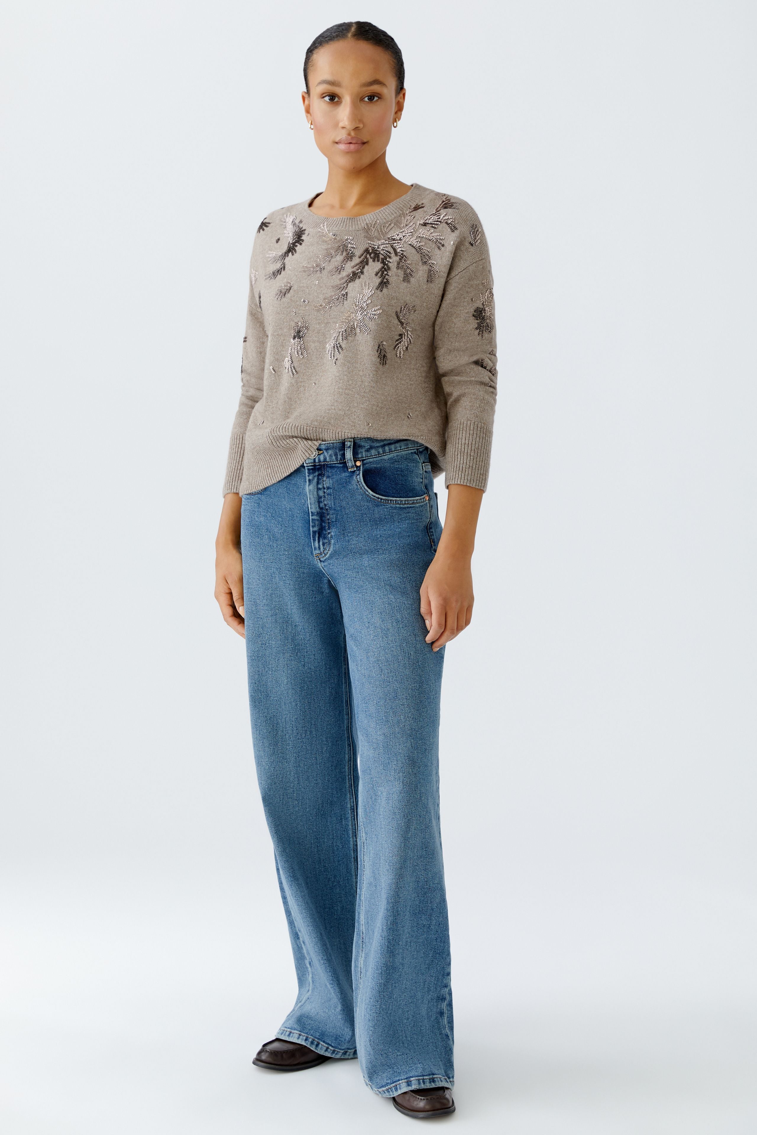 Sequin Motif Knit Jumper - Taupe