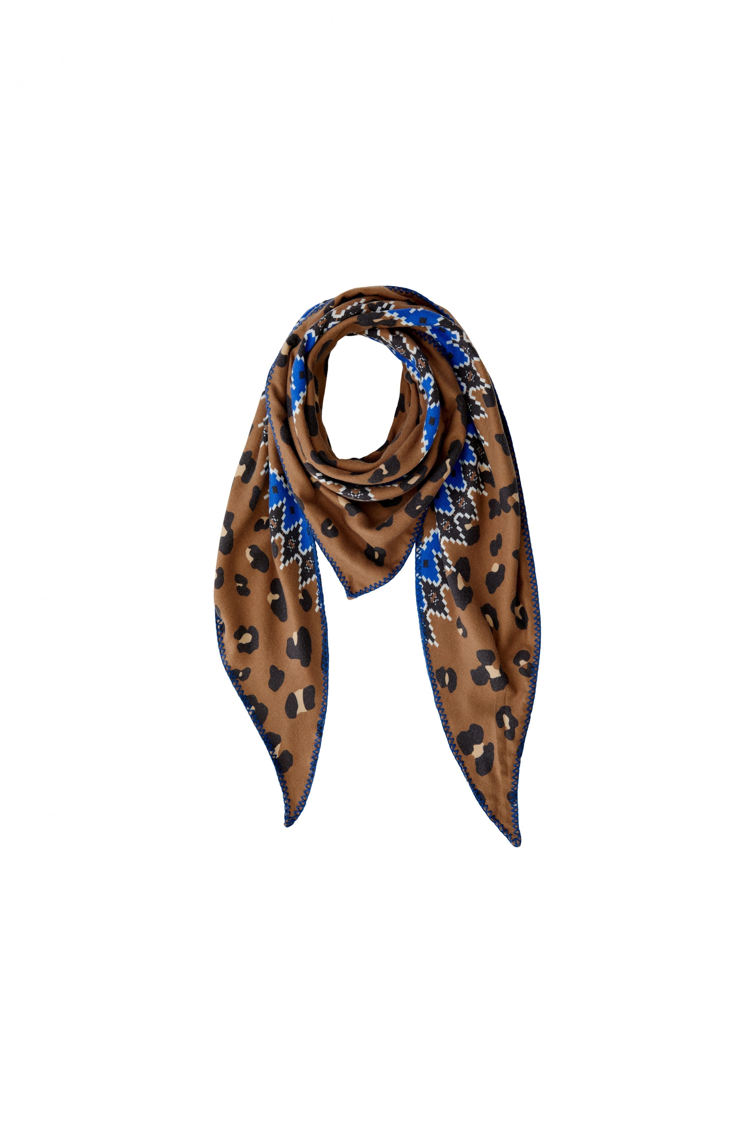 Animal Print Bandana Scarf - Caramel/Blue