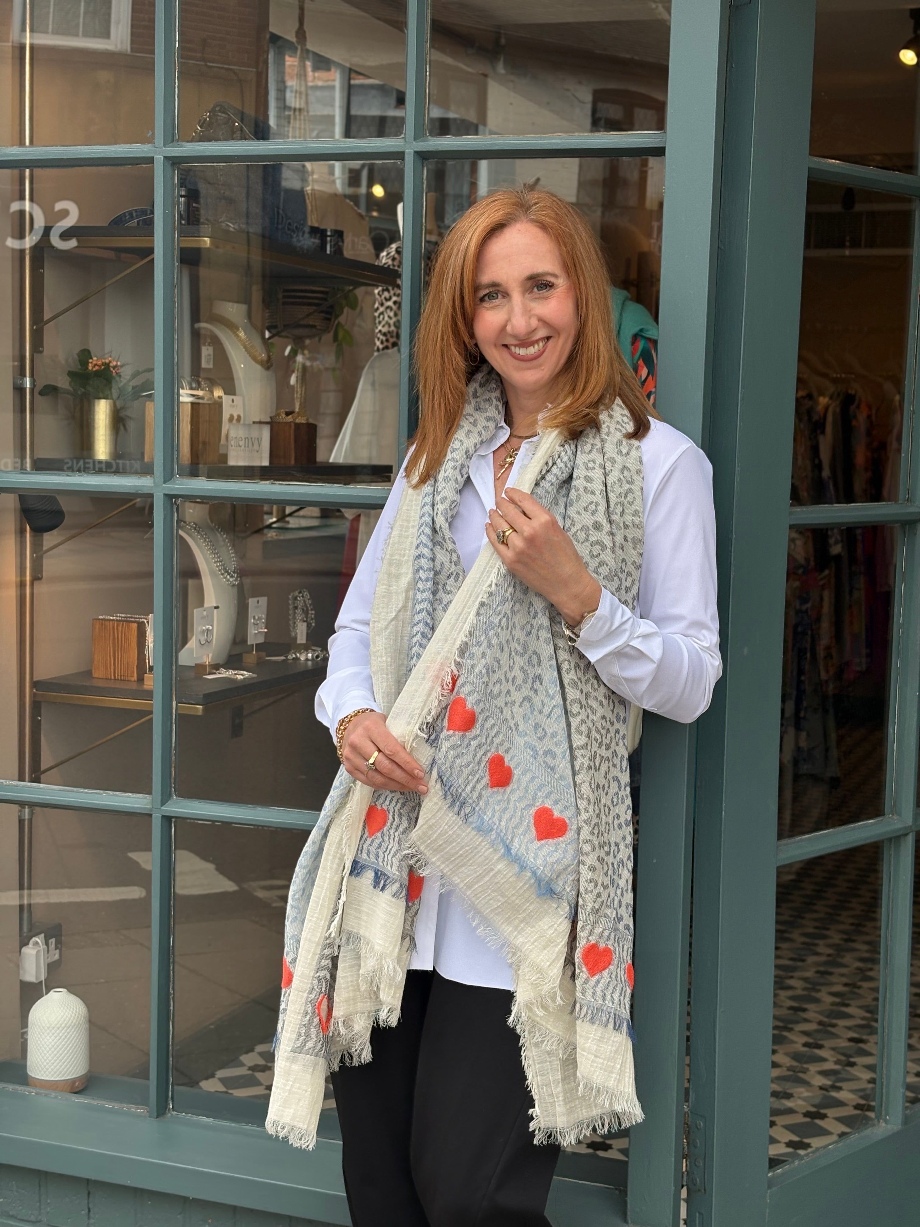 Scarf - Blue /Coral Heart