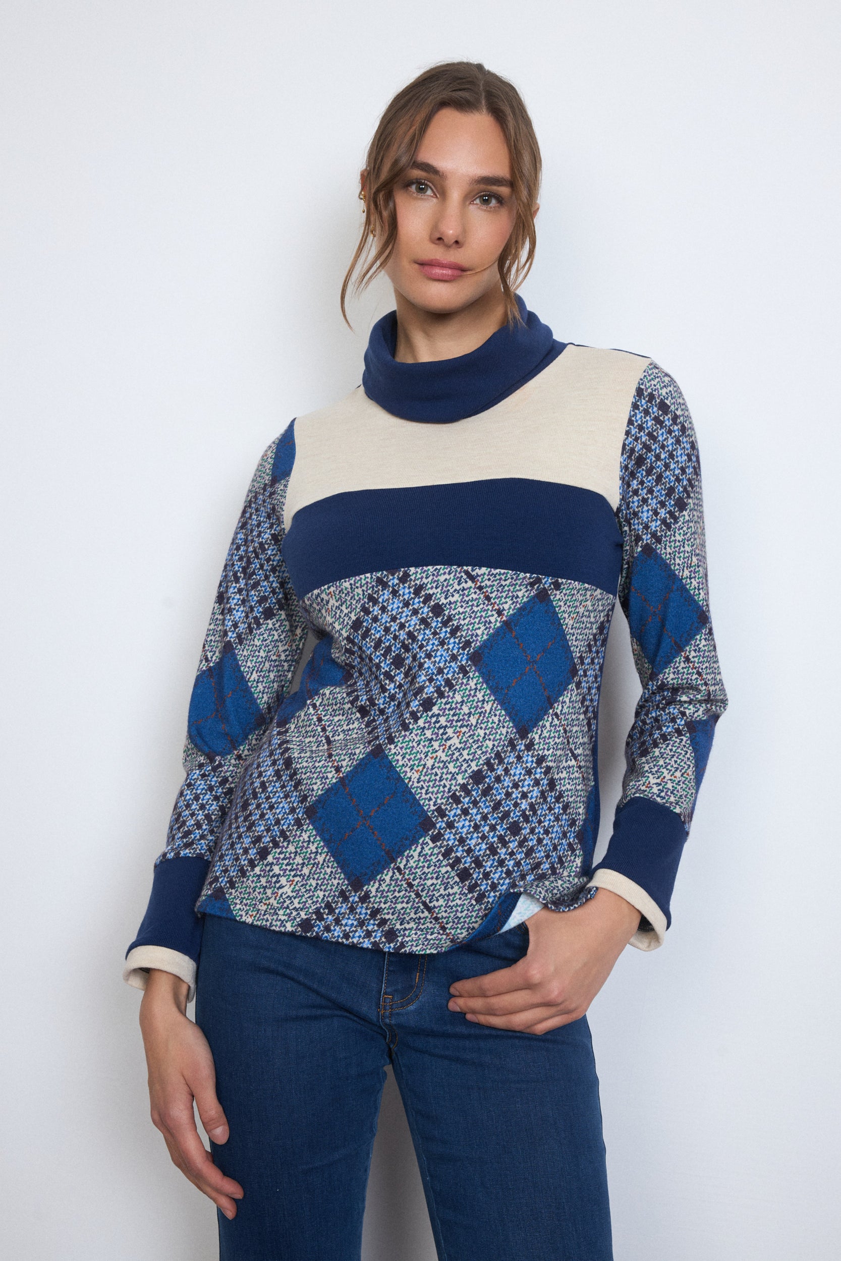 Ambra Roll Neck Jumper - Blue Multi