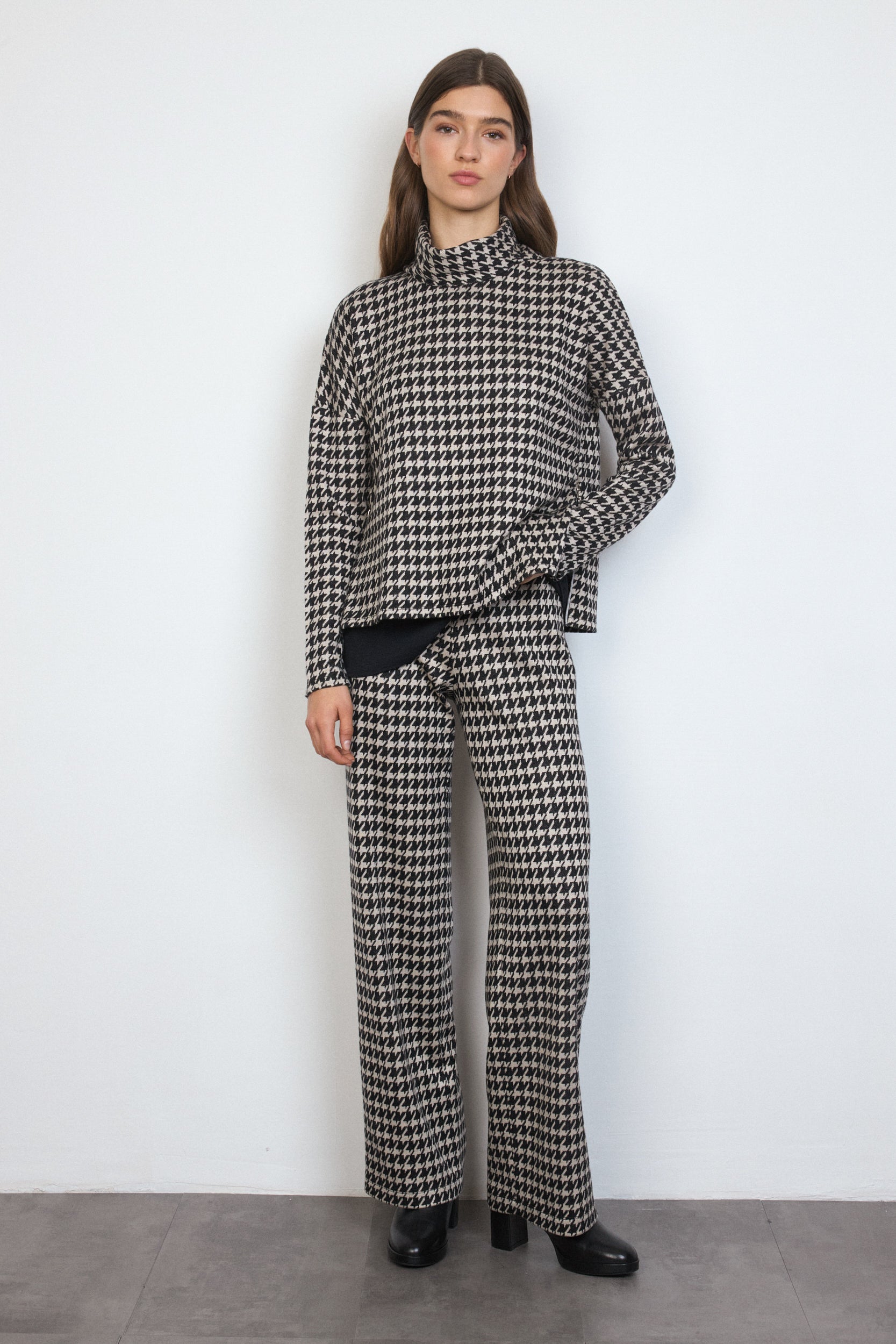 Baebia Houndstooth Trousers - Black/Grey