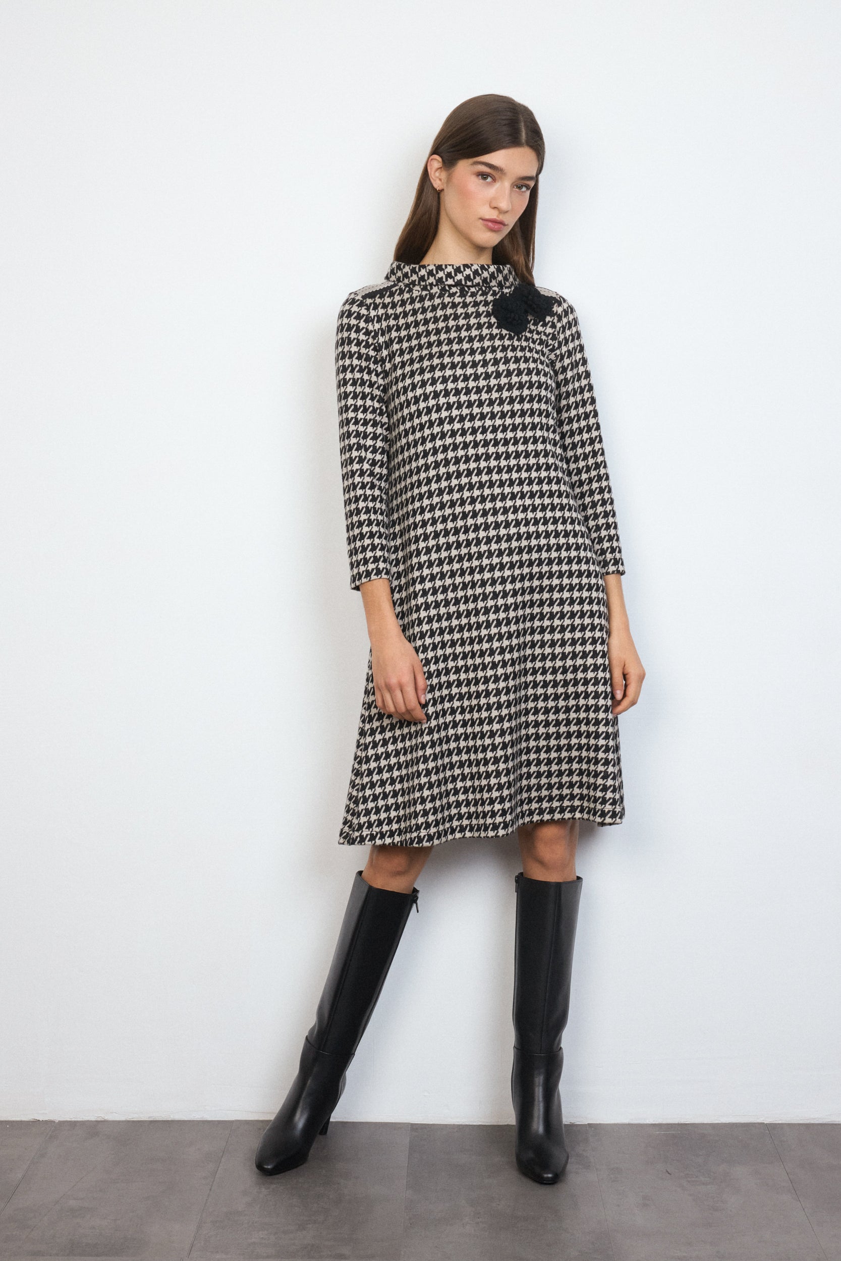 Corteza Houndstooth Knit Dress - Black/Grey