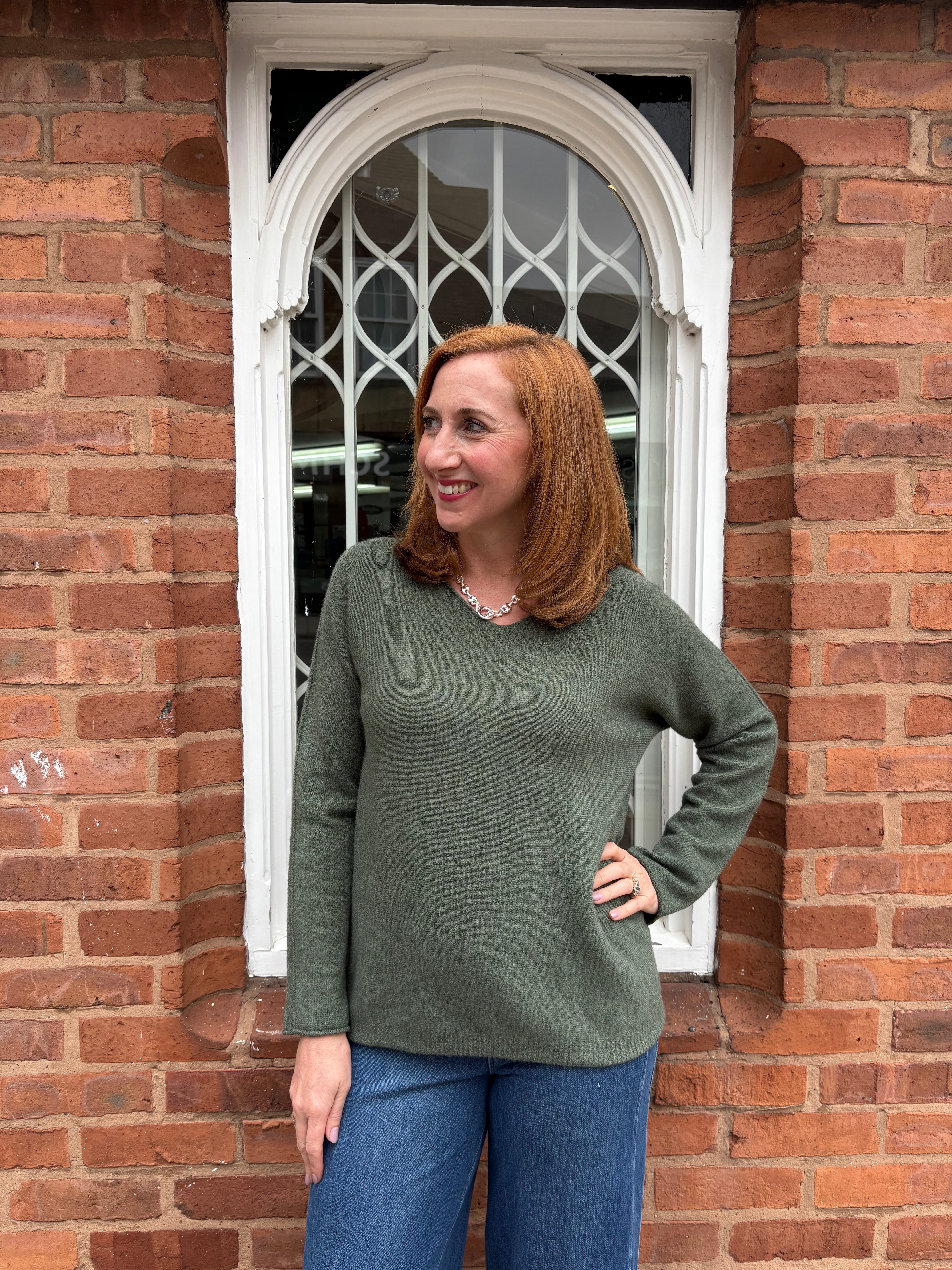 V-Neck Jumper - Khaki