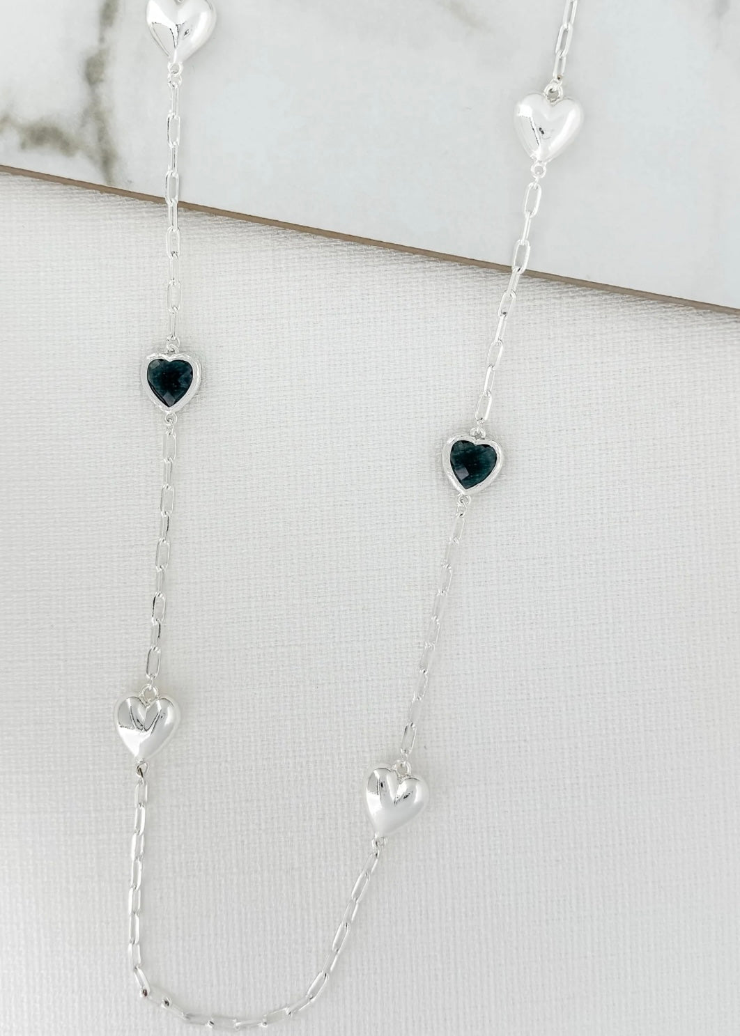 Long Heart Necklace - Silver