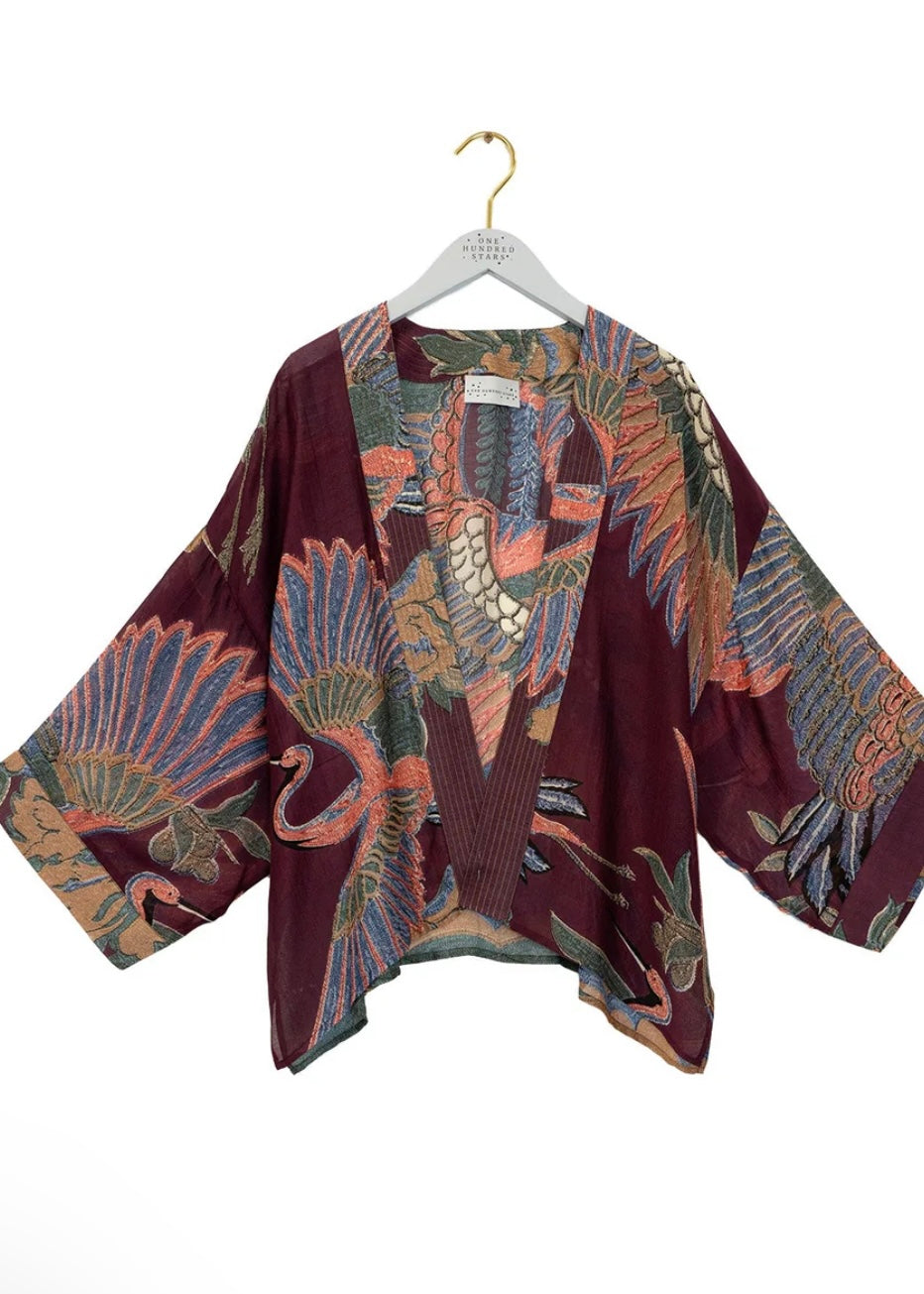 Crane Wool kimono - Plum