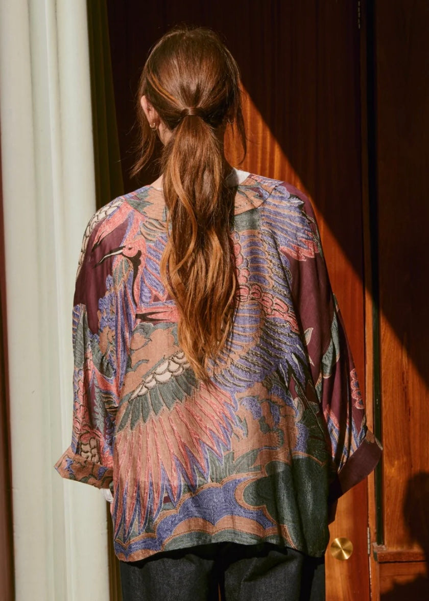 Crane Wool kimono - Plum