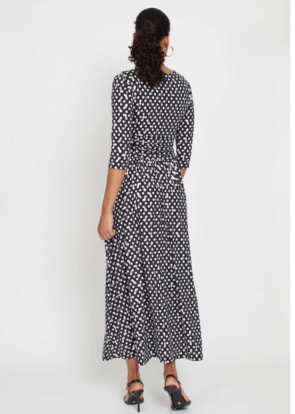 Crawford Metallic Polka Dot Midi Dress - Black/White