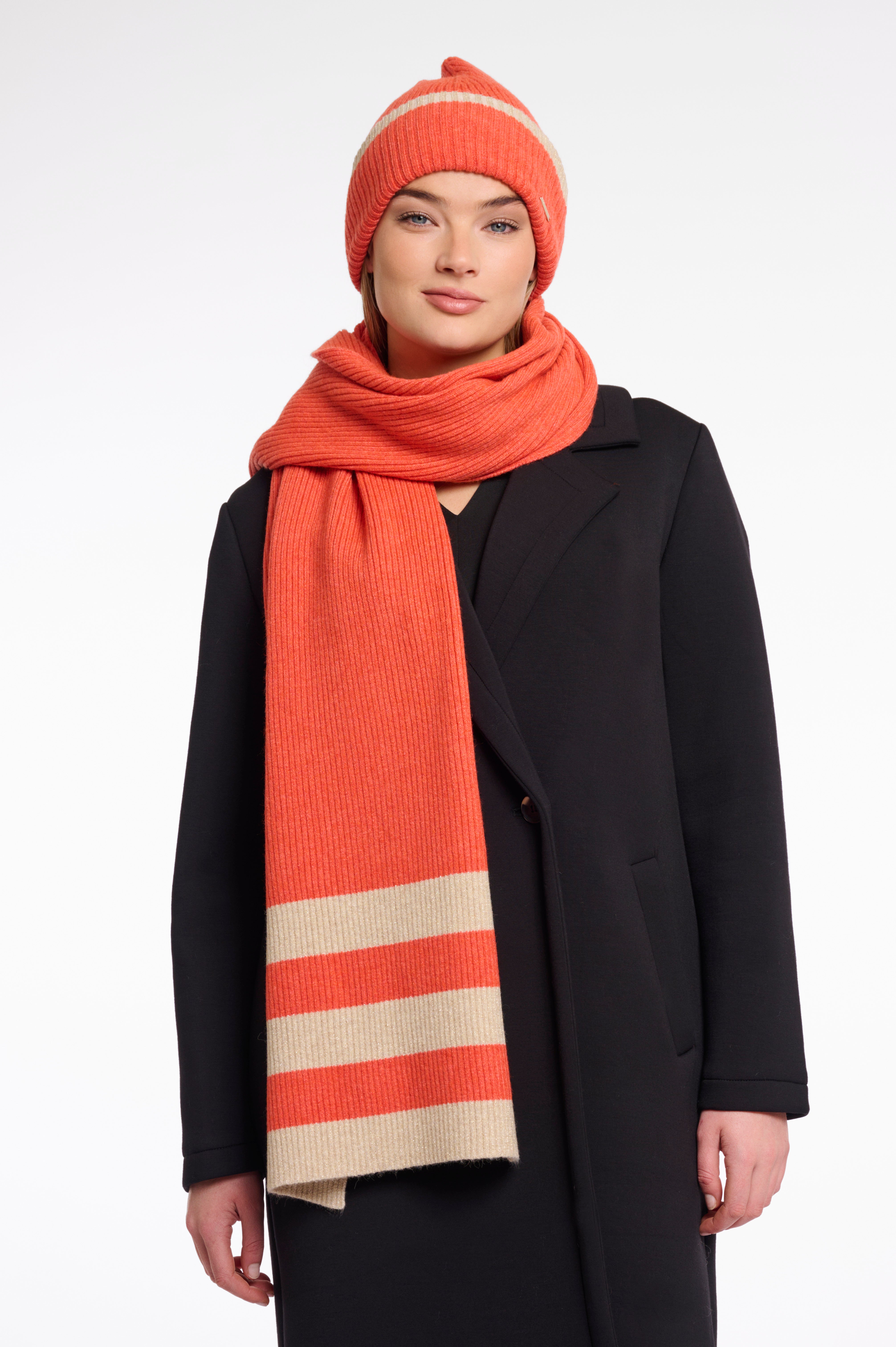 Hetty Striped Scarf - Coral