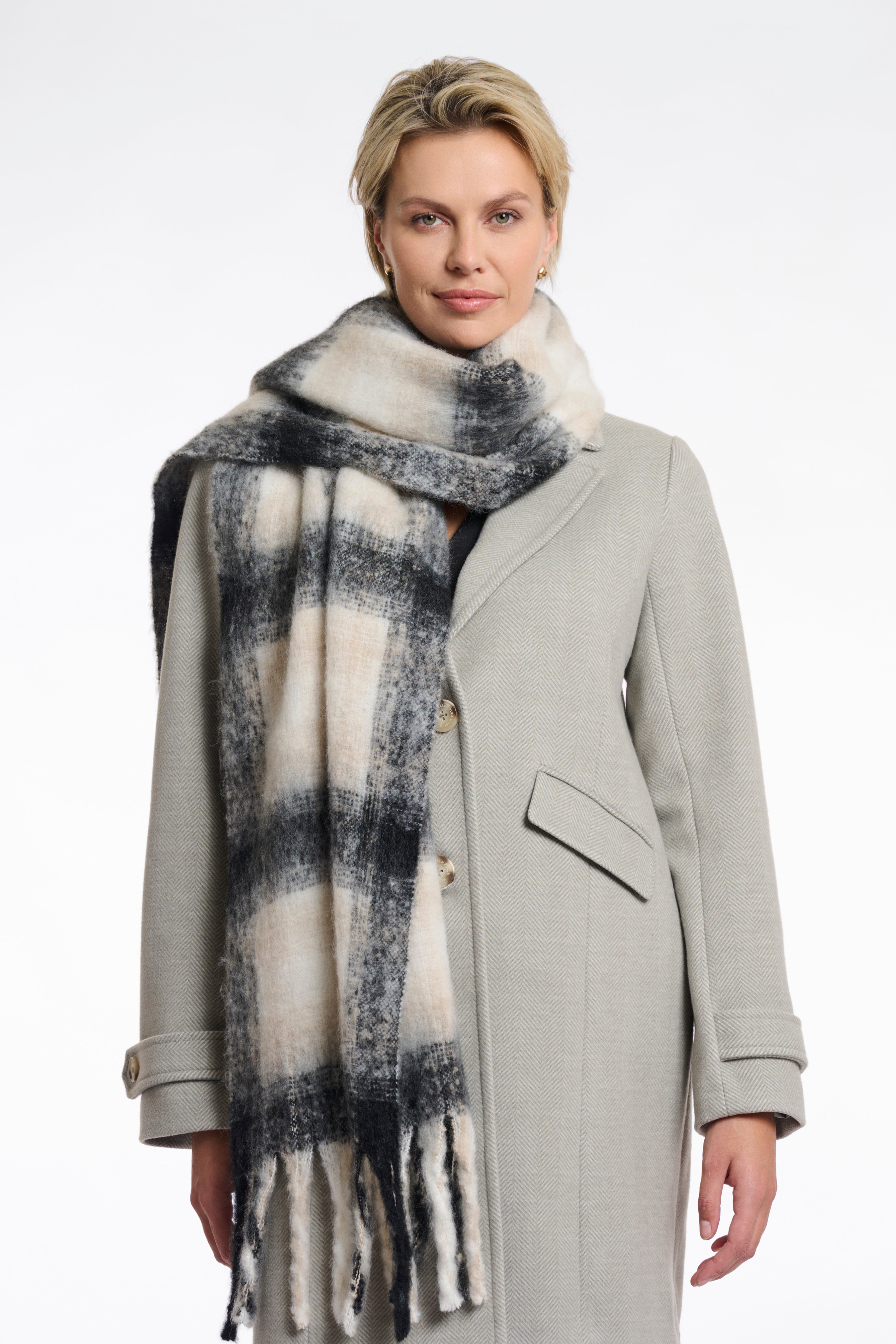 Hipke Checked Scarf - Grey Mix