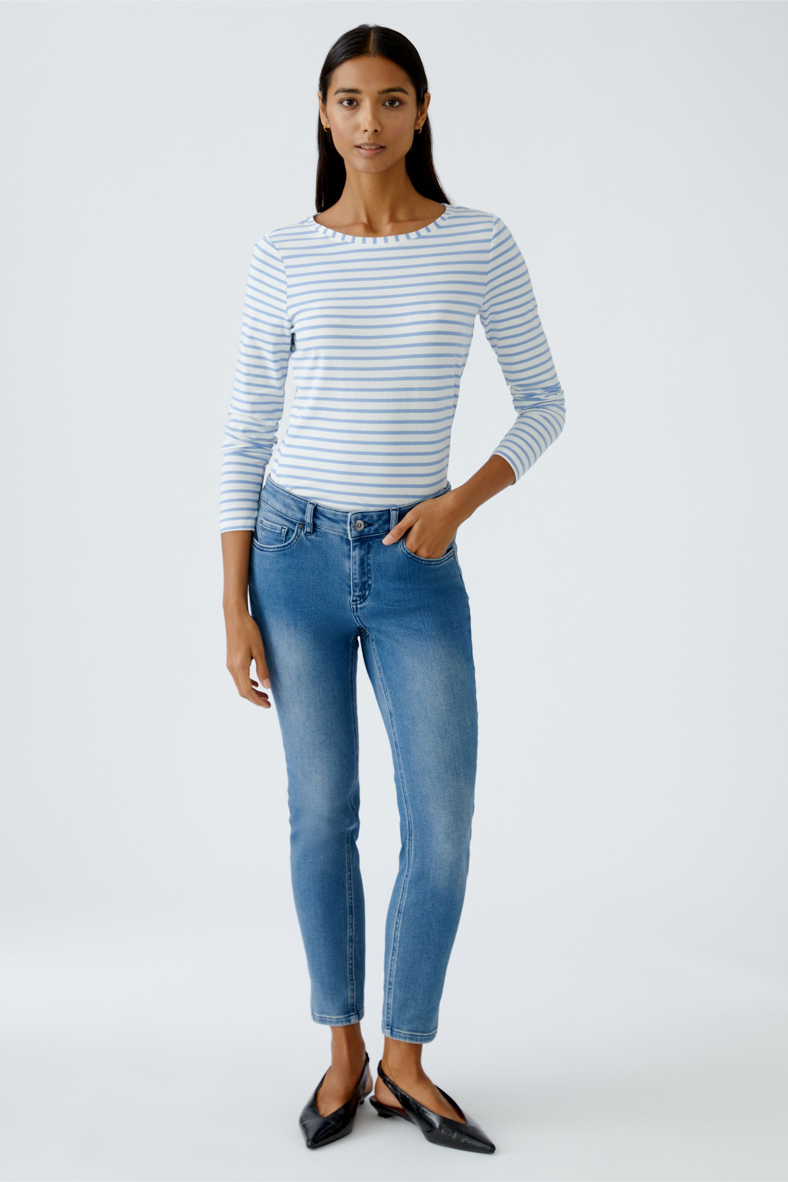 Striped Long Sleeve Top - Blue/OffWhite