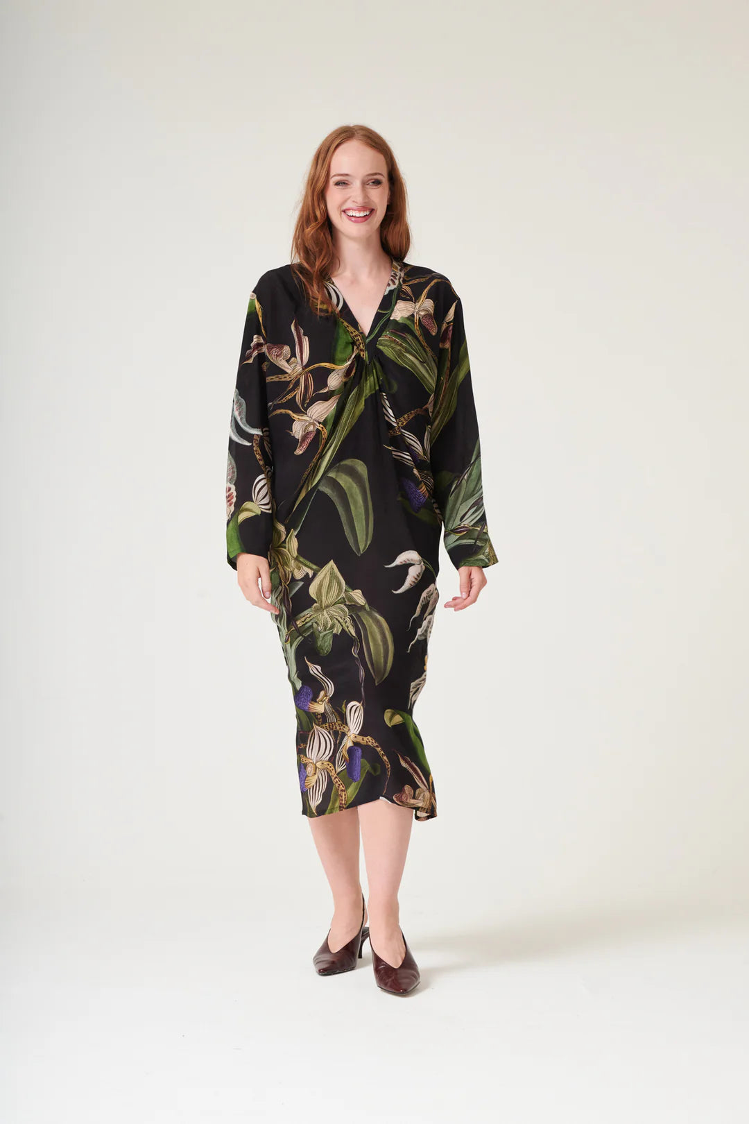 Orchid Midi Dress - Black Multi