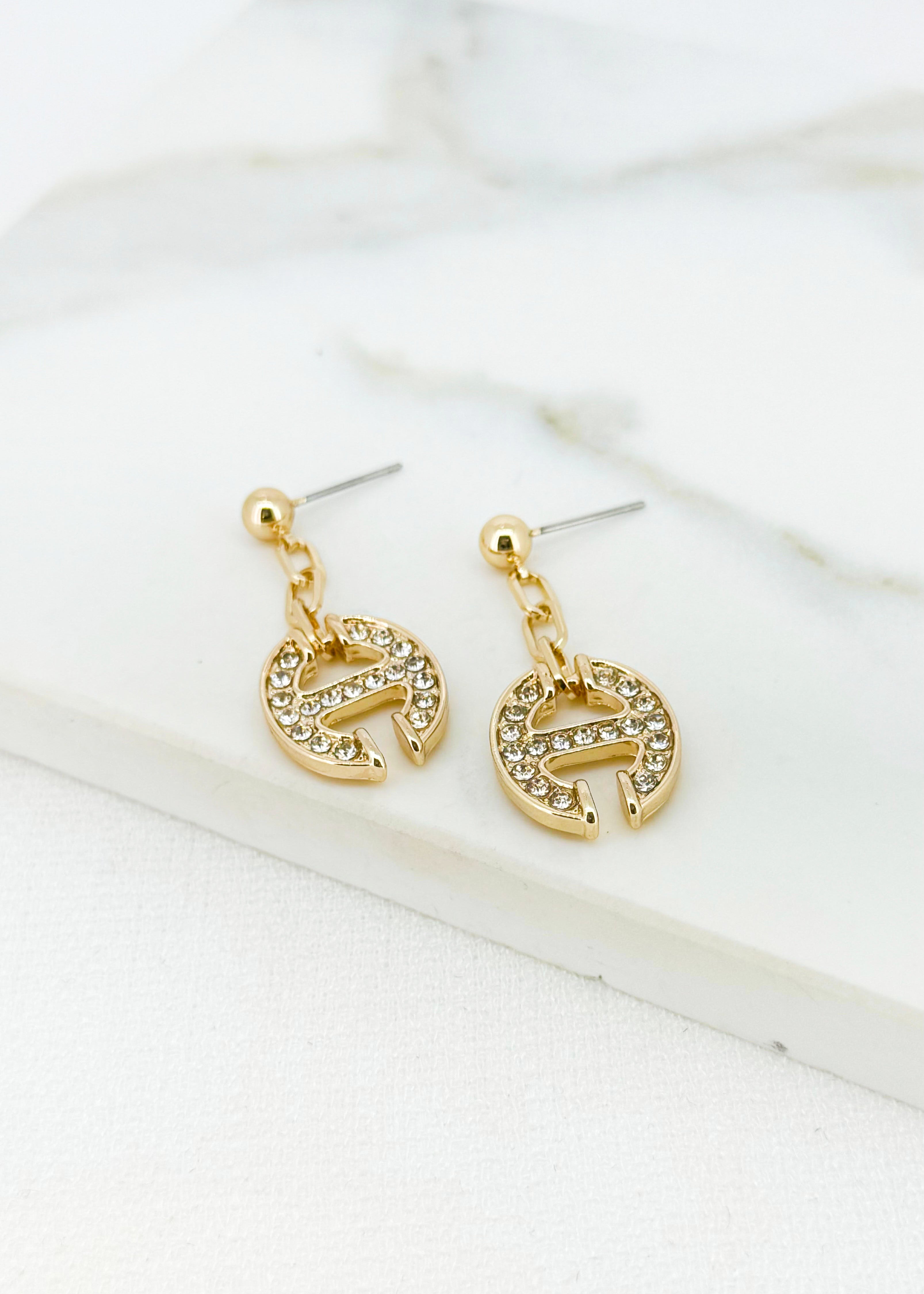 Link Diamanté Drop Earrings - Gold