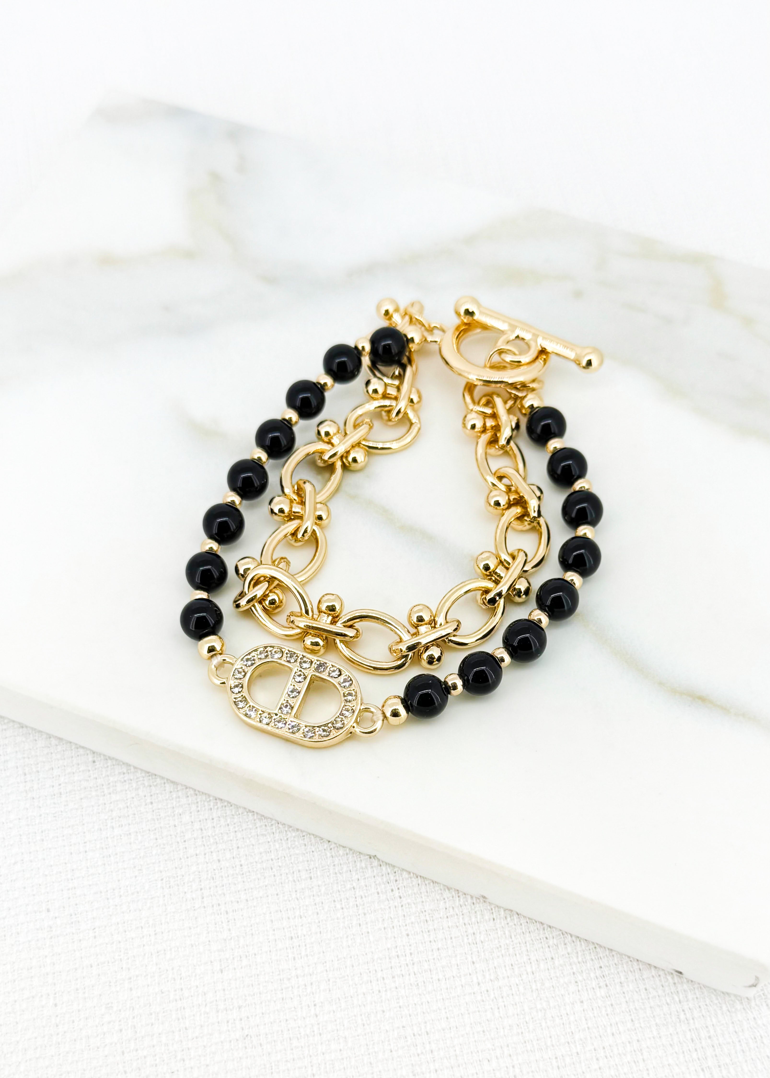Layered Link Bracelet - Gold/black