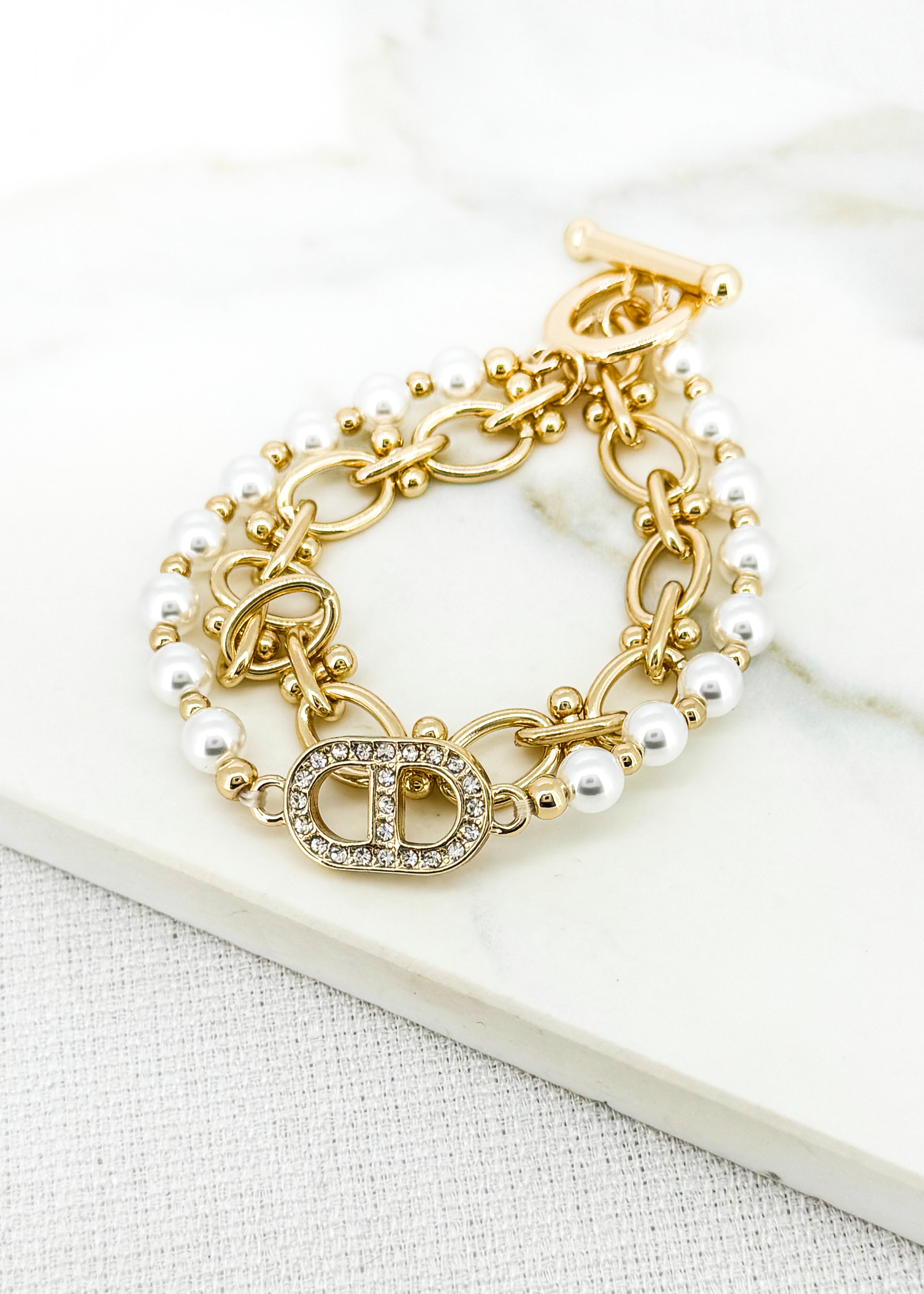 Layered Link Bracelet - Gold/pearl