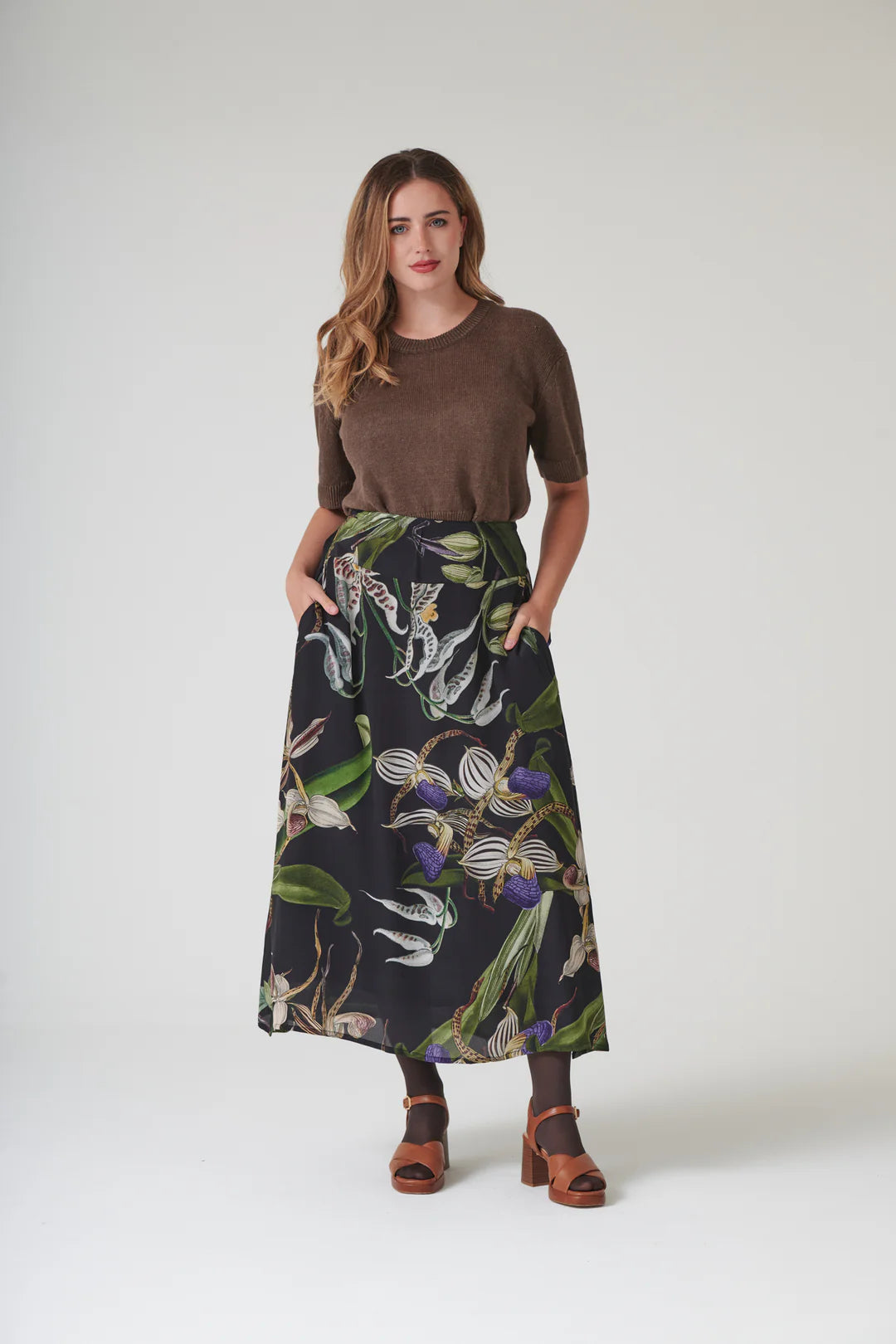 Orchid A-line Maxi Skirt- Black