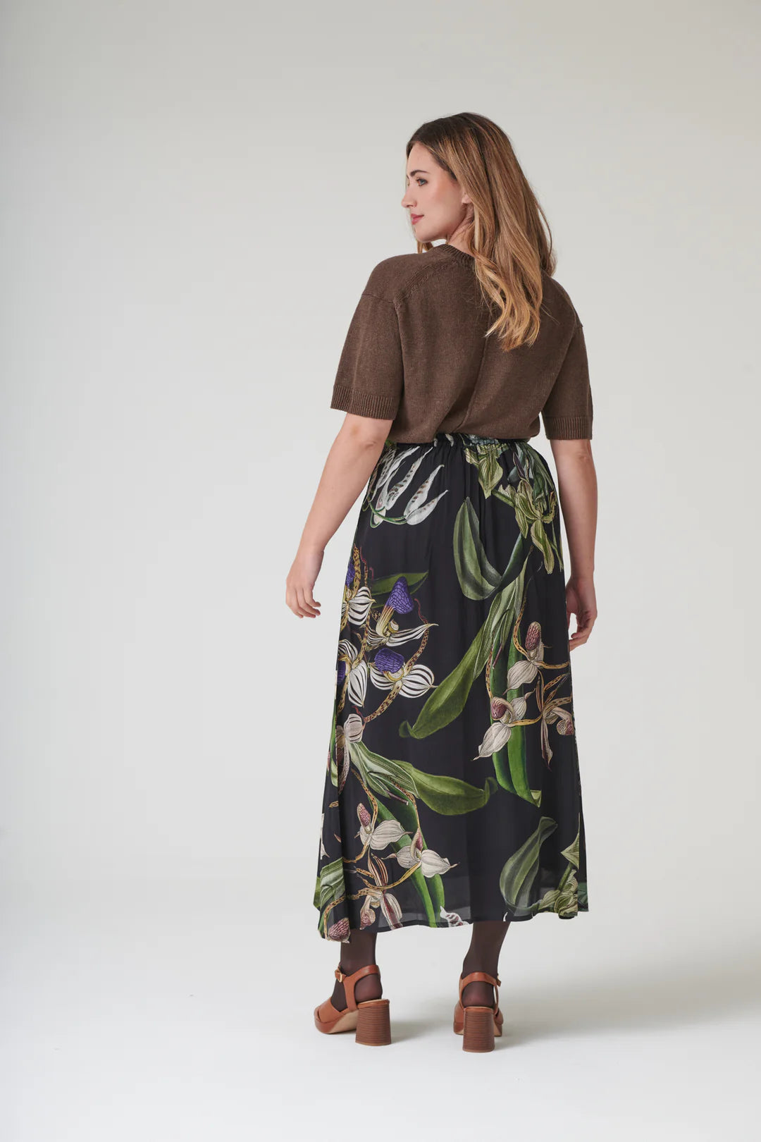 Orchid A-line Maxi Skirt- Black
