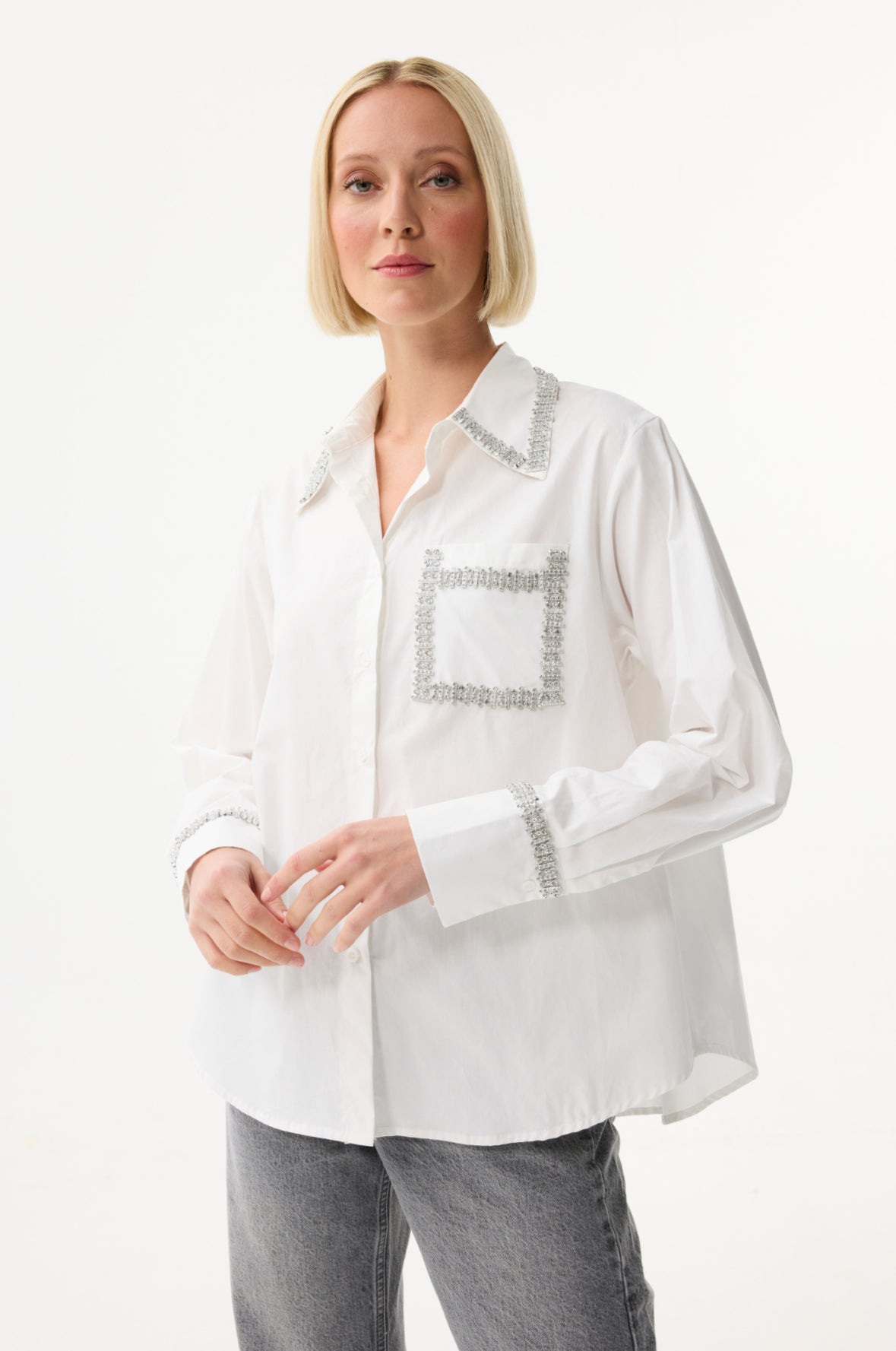 Embellished Trim Shirt - White