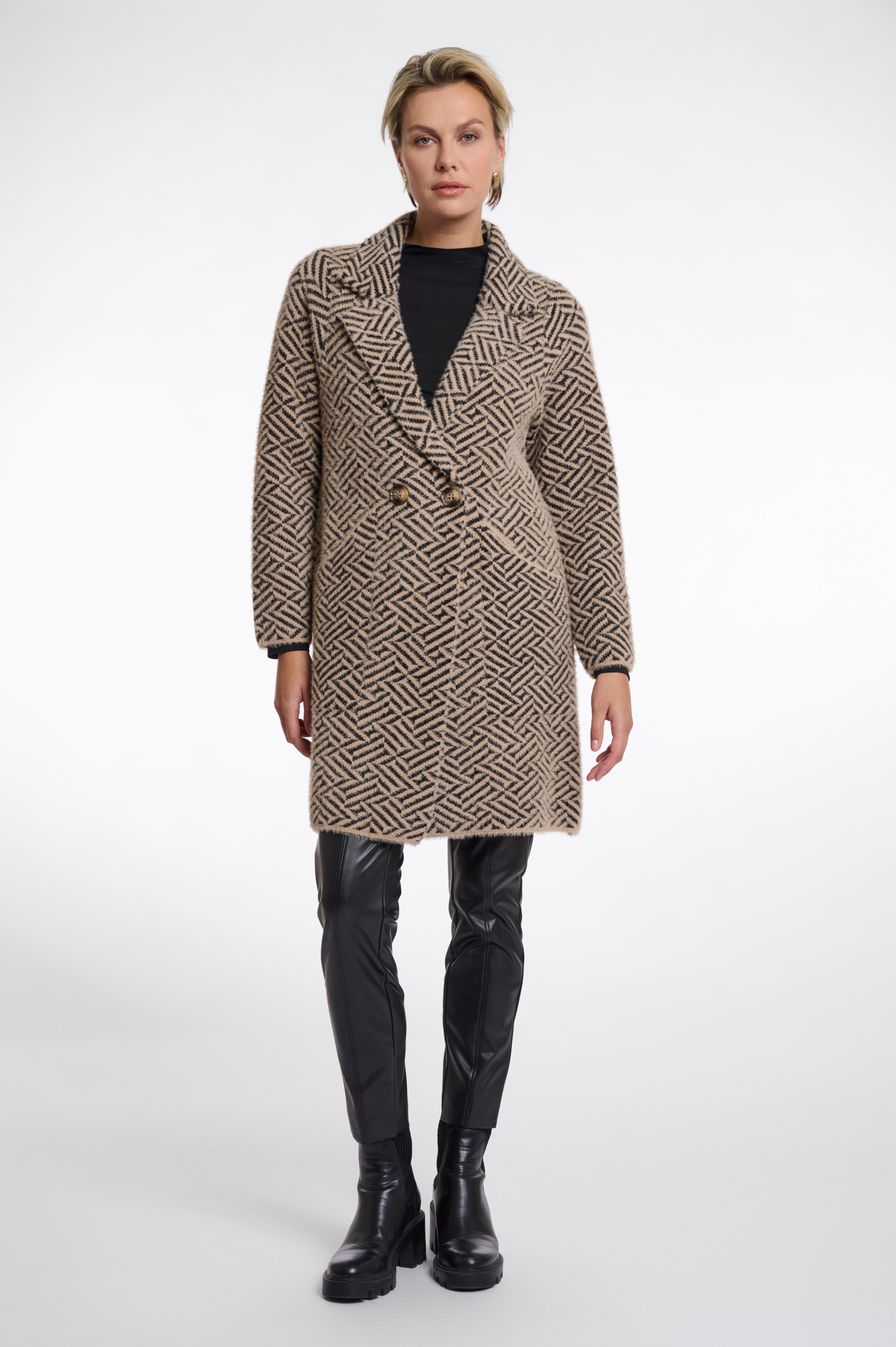 Madina Graphic Coat - Sand/Black